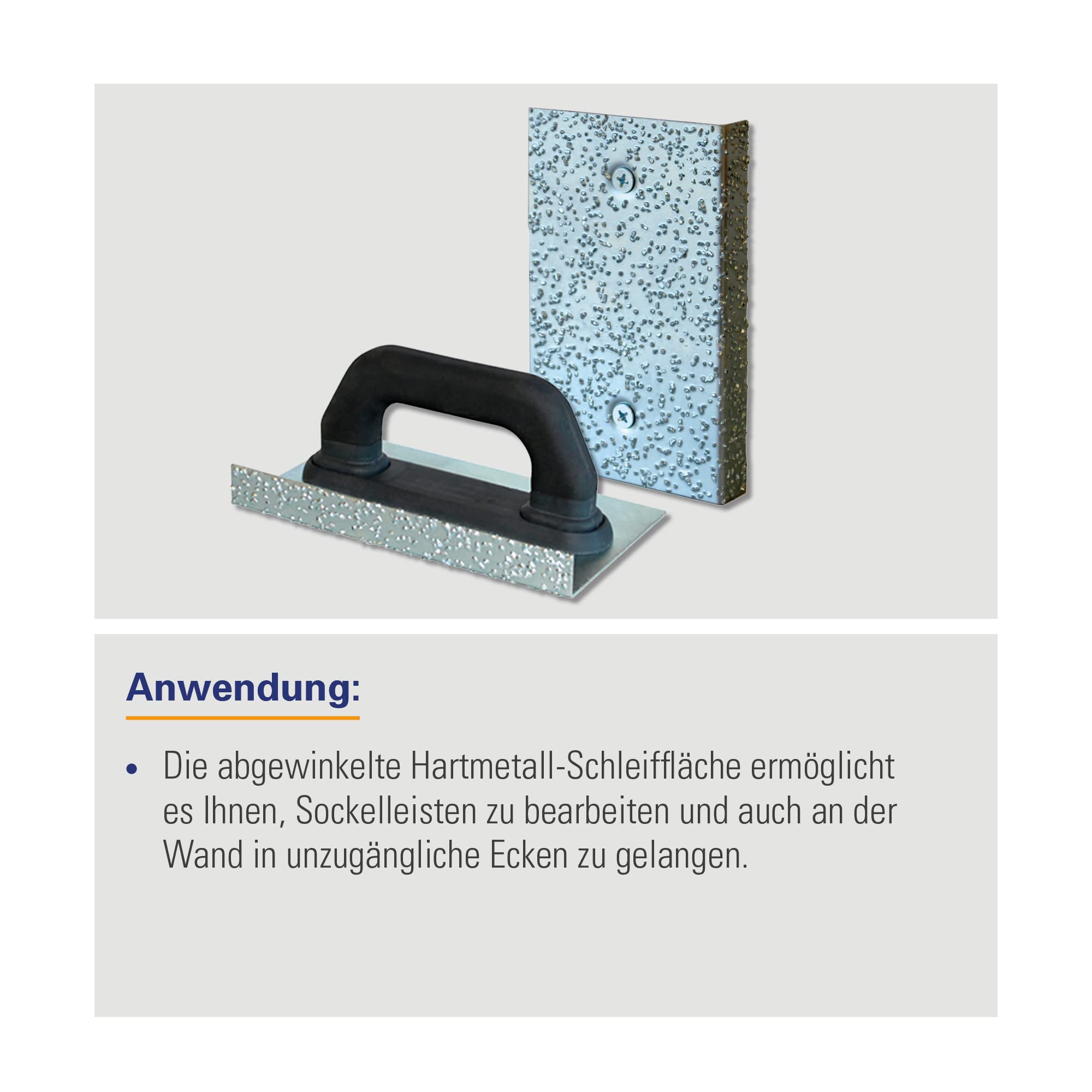 Karl Dahm Handschleifer aus Hartmetall, 130 x 210 mm I Handrutscher leichte Ausführung I Fliesenlegerzubehör mit HM-Splittfläche I Zum einfachen Abschleifen & Anrauen von Böden und Sockeln – 20053