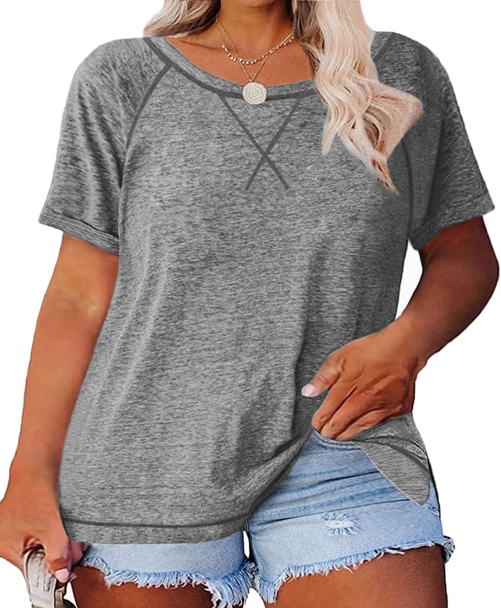 Plus-Size Tops Women Short Sleeve T Shirts Crew Neck Tees Tunics XL-5XL