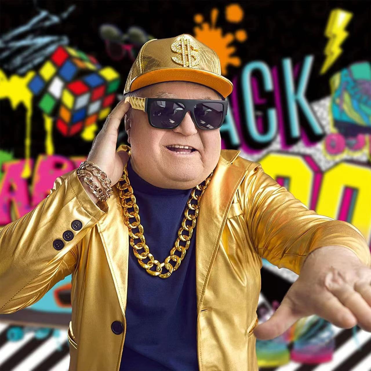 Hip Hop Theme Accessories Kit - Retro Chains with Coin Design, Punk Style Glasses Dollar Ring 80s 90s Rapper Fashion - Image 5