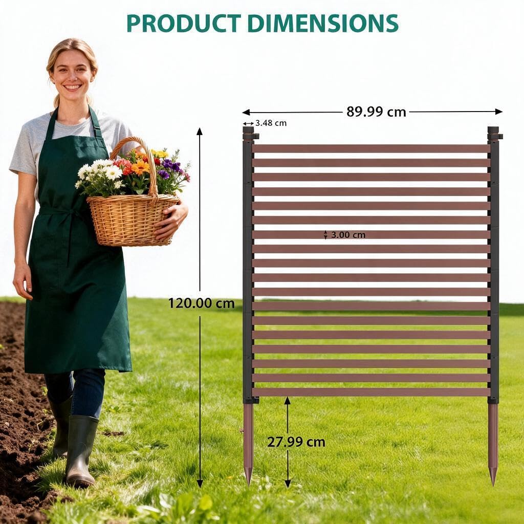 Dekorativer Gartenzaun 3-teilig aus PE und Eisen, Braun, 270 x 120 cm