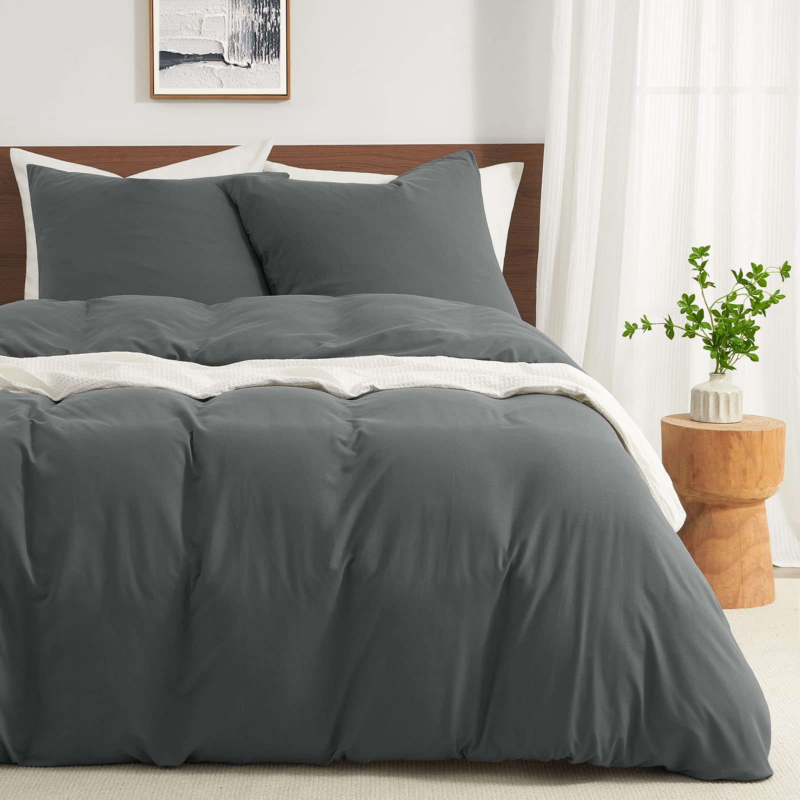 WohlNest Bettwäsche 200x200 Grau,200x200 Bettwäsche Set Anthrazit 1 Bettbezug 200x200 + 2 Kissenbezüge 80x80 cm,Bügelfreie Bettwäsche Microfaser mit Reißverschluss
