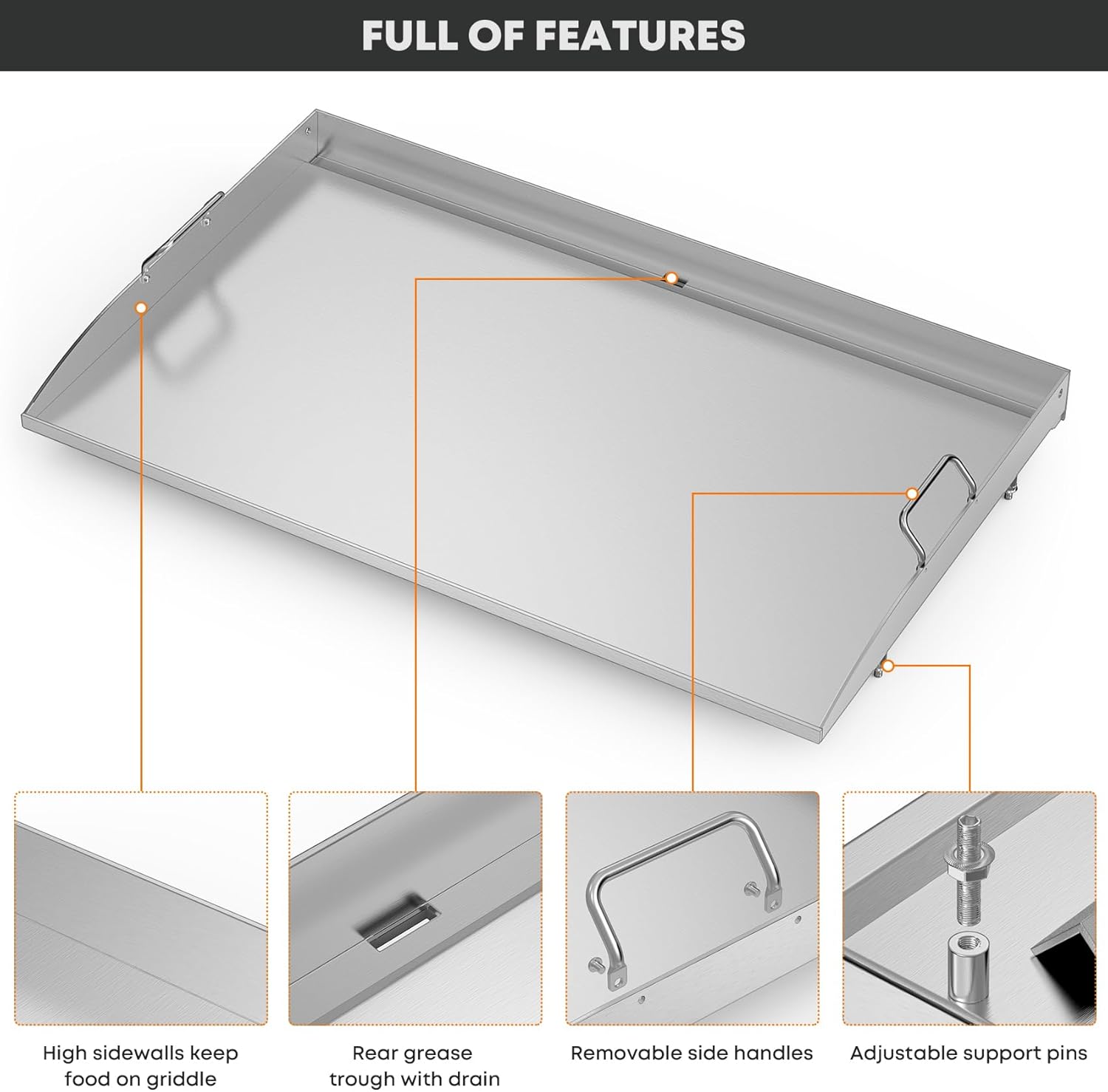 Stanbroil 36 Inch Flat Top Griddle, Stainless Steel Griddle Replacement Top for Blackstone 36" 4 Burner Gas Grill Cooking Station, Griddle Top Replacement with Rear Grease System