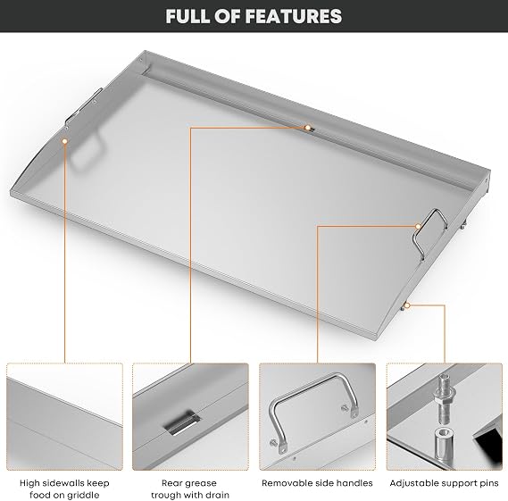 Stanbroil 36 Inch Flat Top Griddle, Stainless Steel Griddle Replacement Top for Blackstone 36 4 Burner Gas Grill Cooking Station, Griddle Top Replacement with Rear Grease System