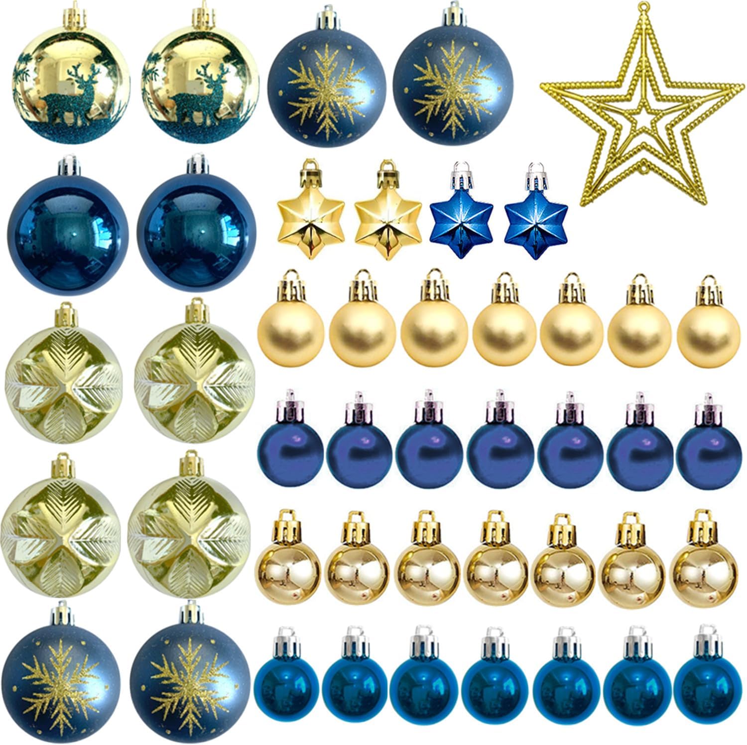 Alleisure 45 Pcs Christmas Tree Ornaments - Blue & Gold Shatterproof Christmas Balls in 2 Sizes with Glitter, Perfect for Holiday Tree, Wreath, and Garland Decorations
