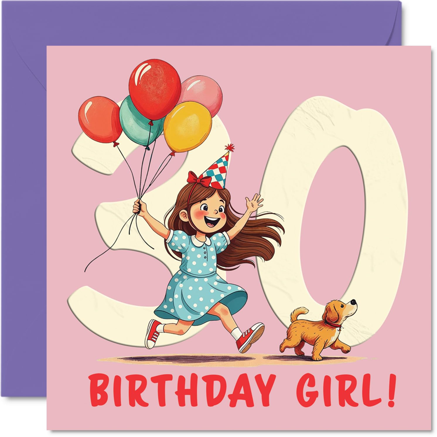 30th Birthday Cards for Women - Balloon Girl - Happy Birthday Card for 30 Year Old Woman Sister Wife Colleague Cousin, 145mm Bday Greeting Cards