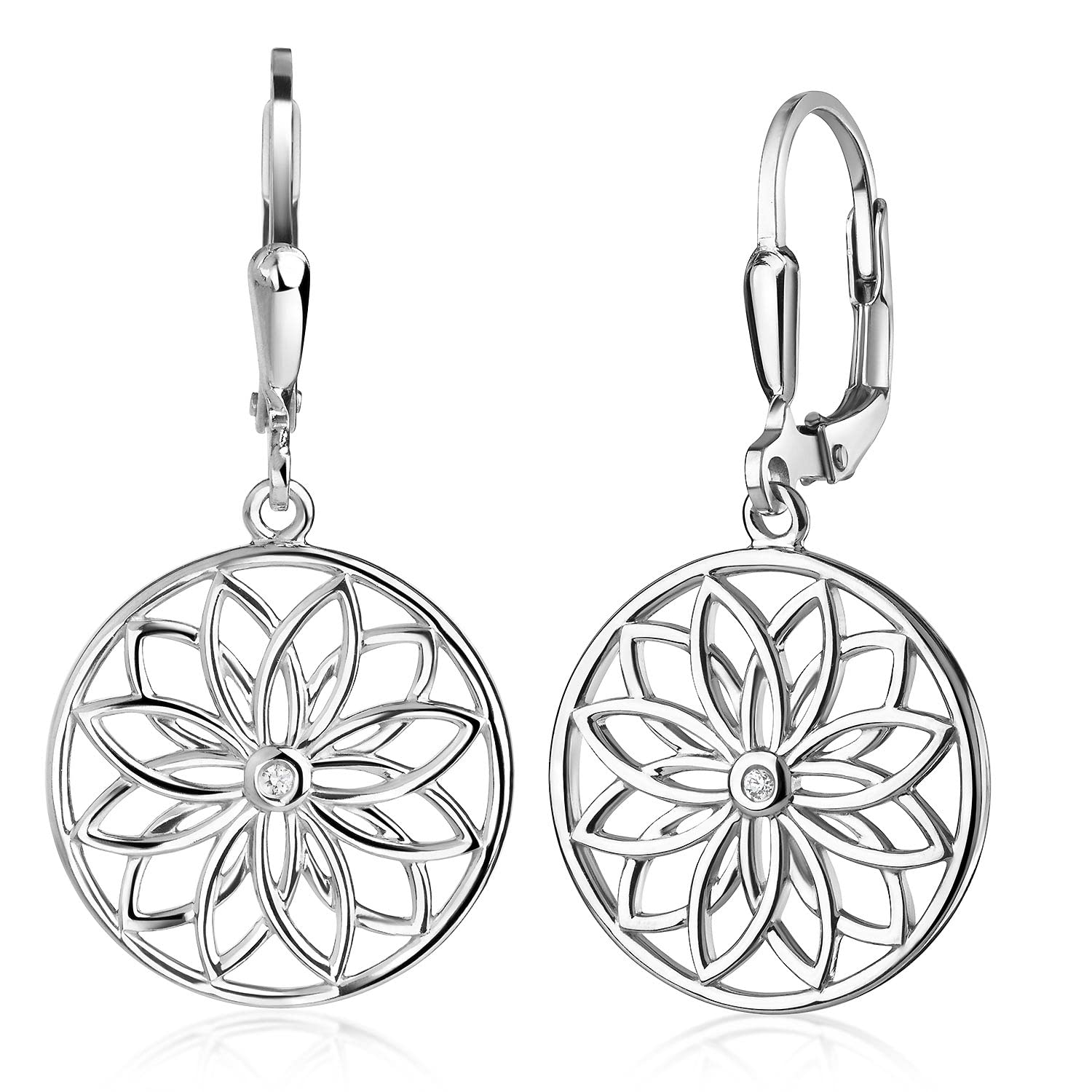 Orecchini Donna MATERIA In Argento 925 Con Zirconi: Orecchini A Cerchio Con Mandala Floreale Rodiato