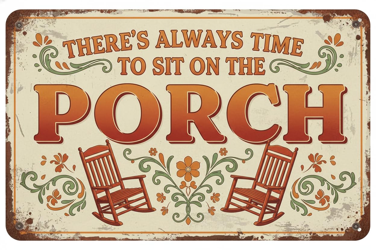Always Time To Sit On The Porch Tin Sign, 8x12 Inch