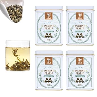 TIAN HU SHAN Jasmine Dragon Pearls Green Tea Loose Leaf 4 Ounce Pack of 4 114g * 4tins