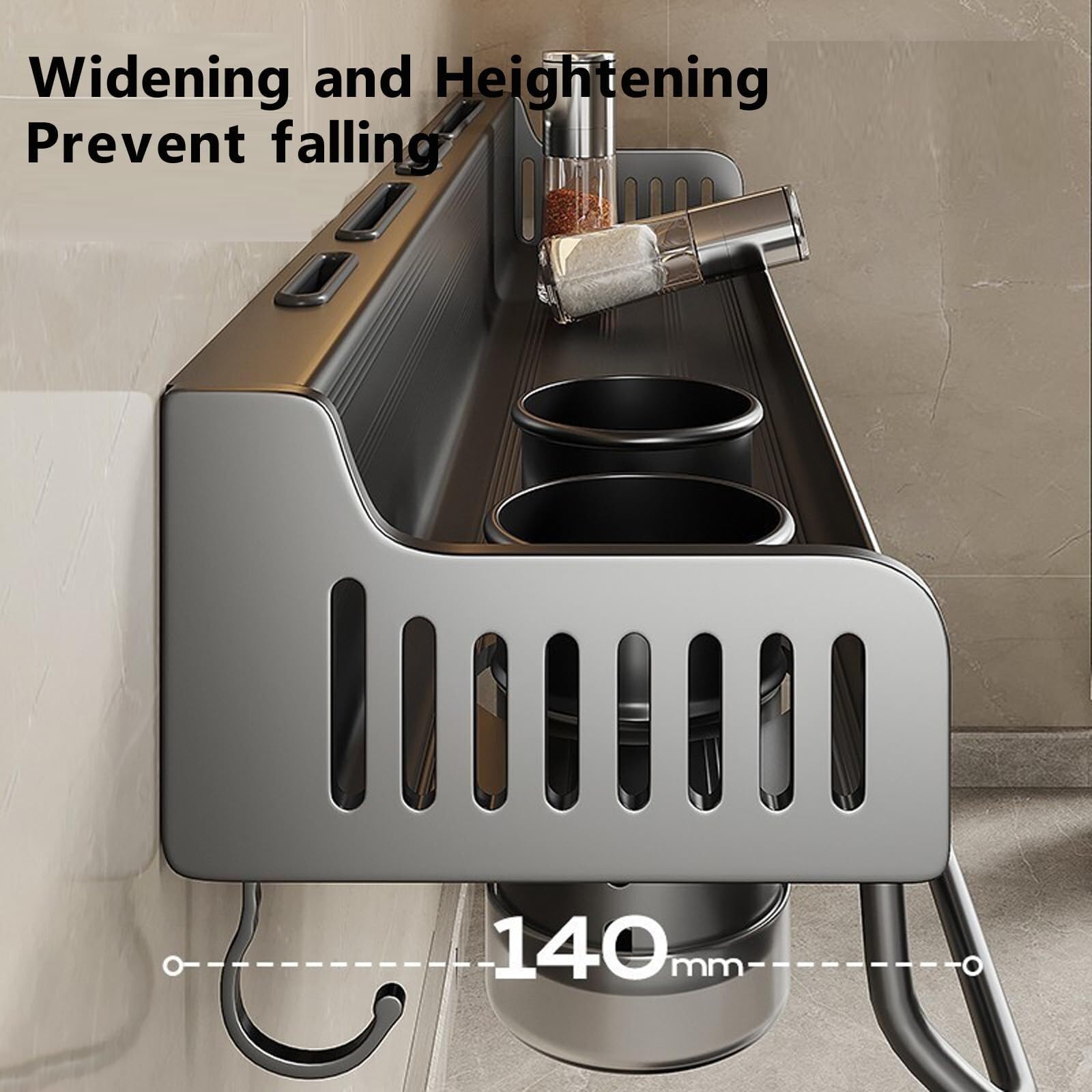 Portaspezie da parete 50 cm grigio con 2 tazze da cucina nizer per erbe e spezie Soluzione salvaspazio perfetta per chef domestici e appassionati di cucina