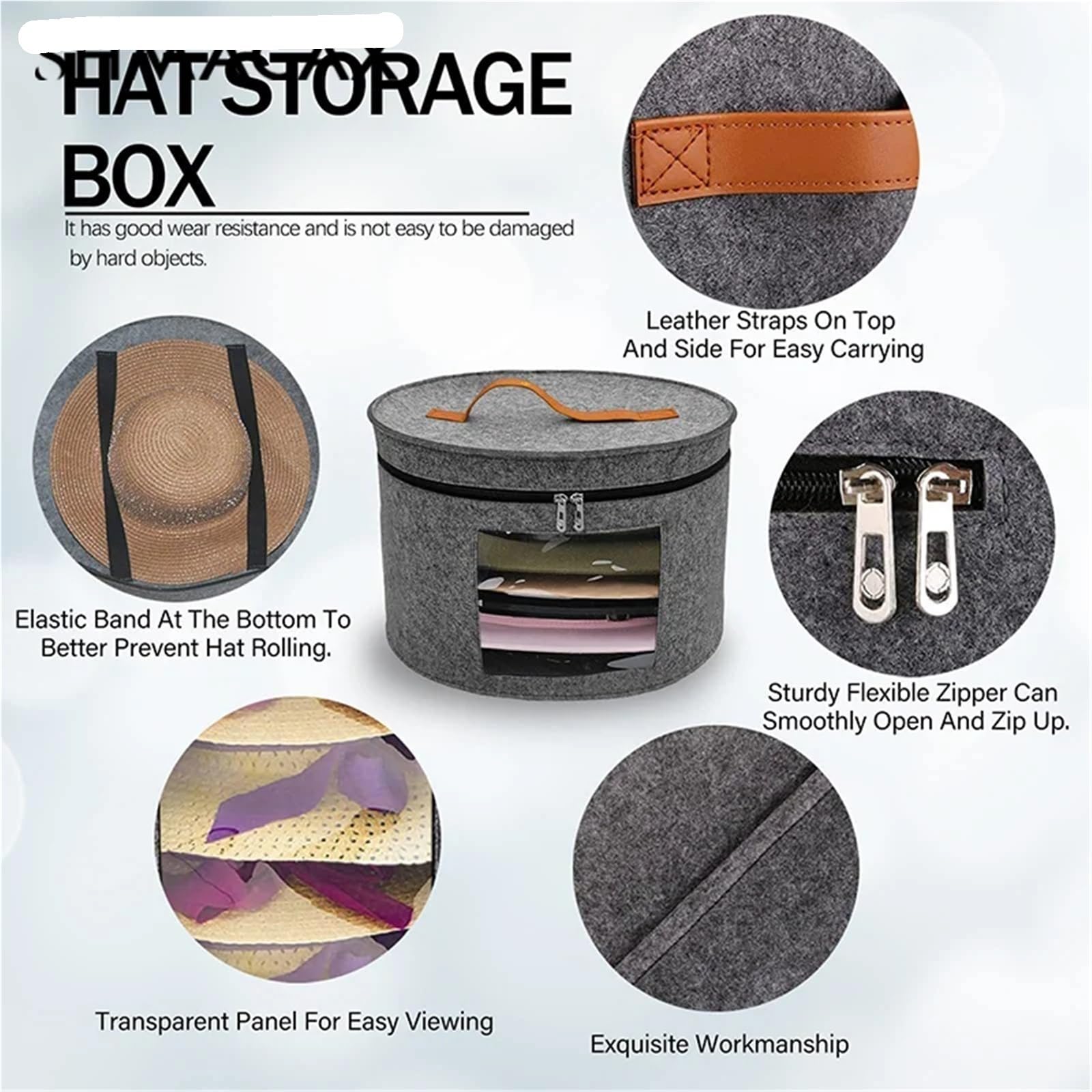 Hut Lagerung Box Staubdicht Fall Haushalt Runde Filz Hüte Eimer Kleidung Organizer Mit Reißverschluss Deckel Reisetaschen für Schrank oder Reise(Green)