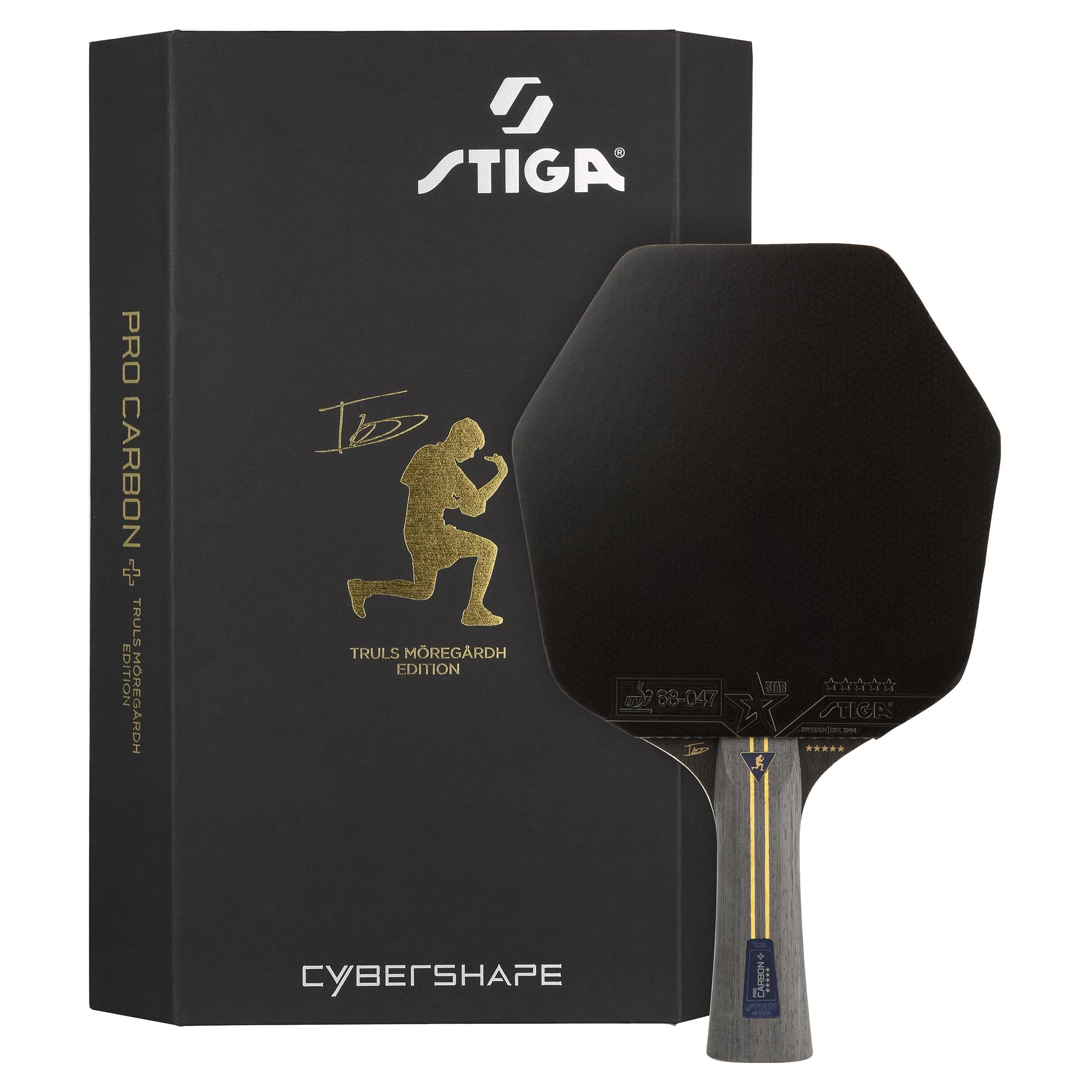 STIGA Pro Carbon Plus Cybershape Truls Edition Raquette de Ping-​Pong 5 étoiles, Sweet Spot Plus Grand, Technologie Touch Carbon, Revêtements STAR5 approuvés par l'ITTF - pour Les Joueurs offensifs