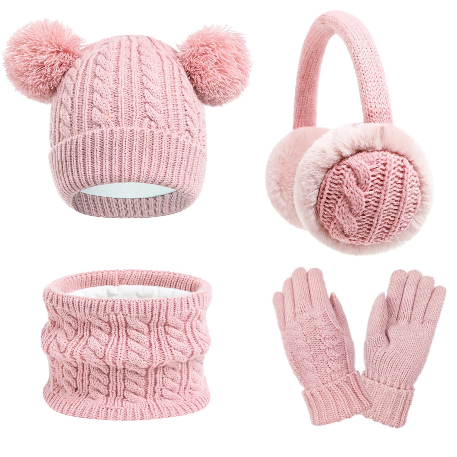 Set essenziale invernale per ragazzo e ragazza Cappello foderato in pile Sciarpa Guanti e paraorecchie Set Accessori invernali per bambini per la scuola e gioco Accessori per bambini