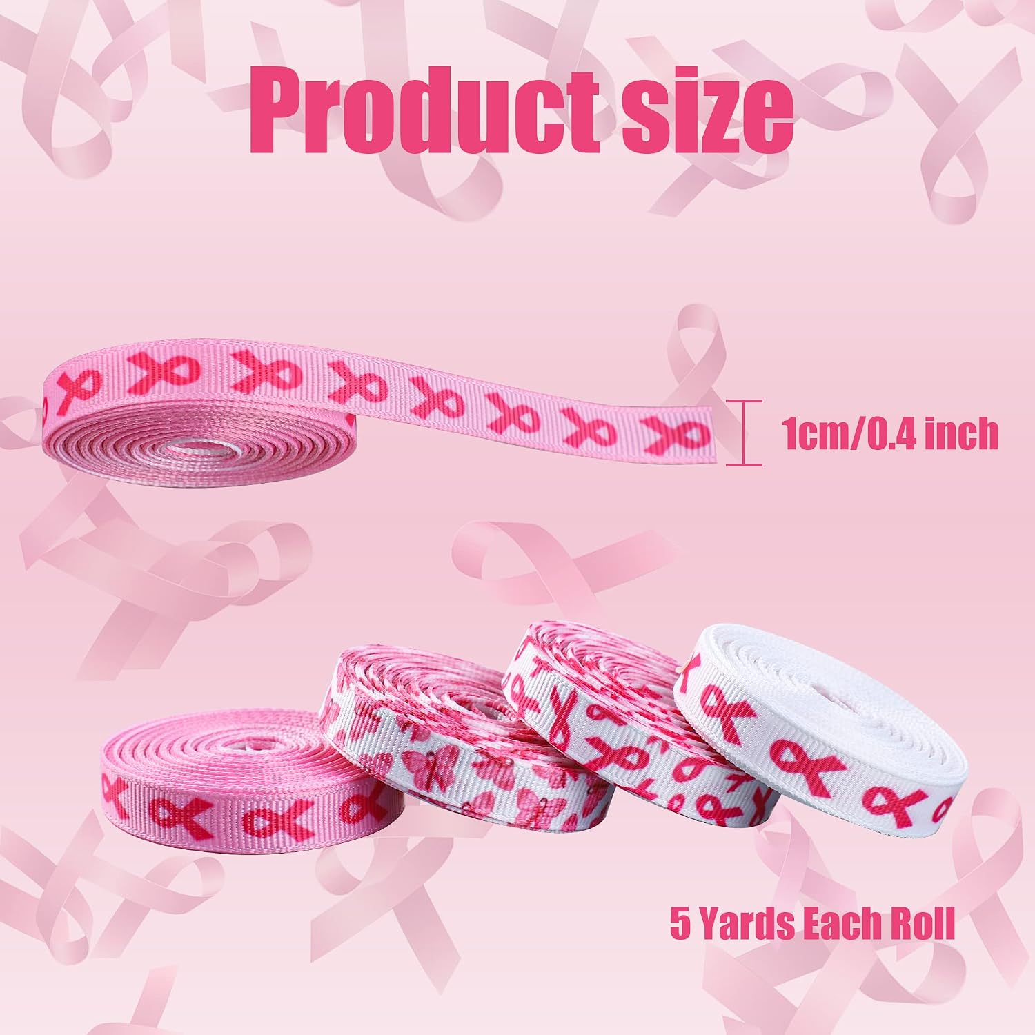 12 Rolls Breast Cancer Awareness Grosgrain Ribbons Pink Bow Making Ribbon DIY Craft Decorative Ribbons for Women Gift Wrapping Activities Home Decor, 3/8in