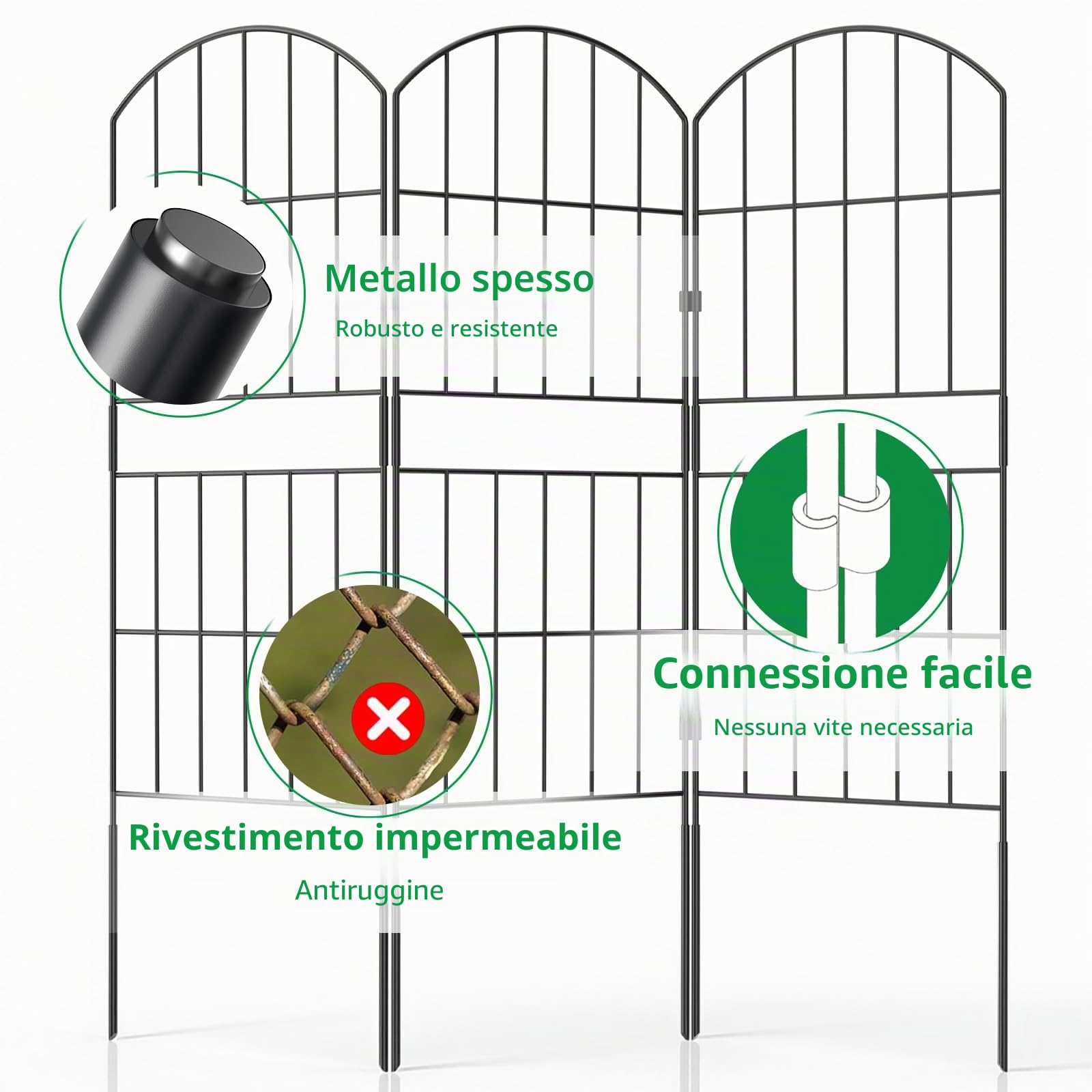 WELDUN Recinzioni da giardino in totale 310 cm (H) × 85 cm (H), recinzione da giardino, recinto per animali, senza scavare, 10 pannelli di recinzione in metallo antiruggine nero, recinzione decorativa
