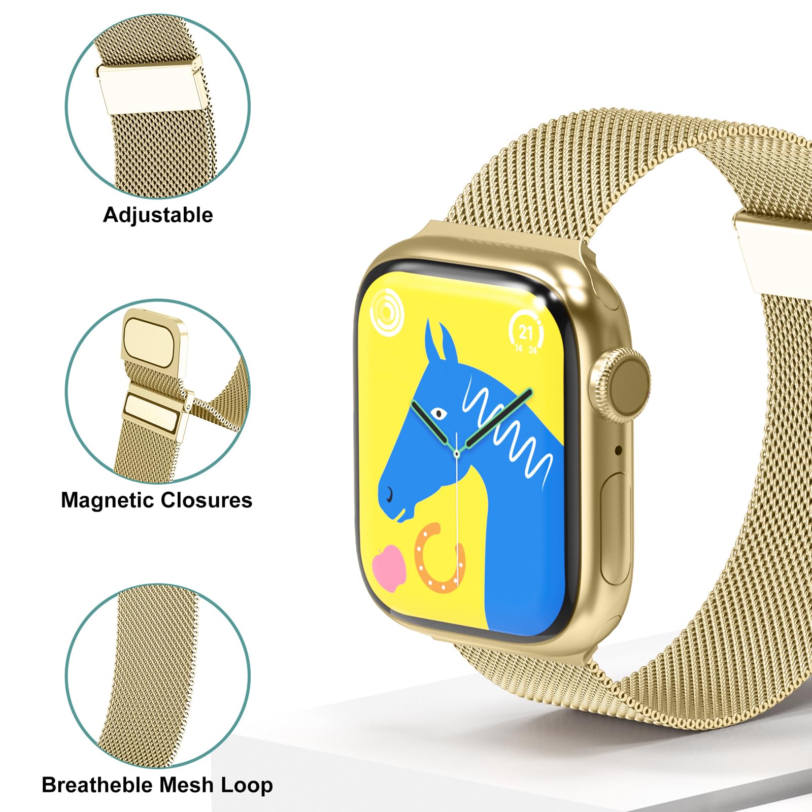 Higgs Metallo Cinturino Compatibile con Cinturini Apple Watch 40mm 41mm 38mm 44mm Ultra 2 49mm 45mm 42mm Uomo,Cinturino Doppie Magnetiche per iWatch Serie SE(se 2) 9 8 7 6 5 4 3 2 1, Maglia Milanese