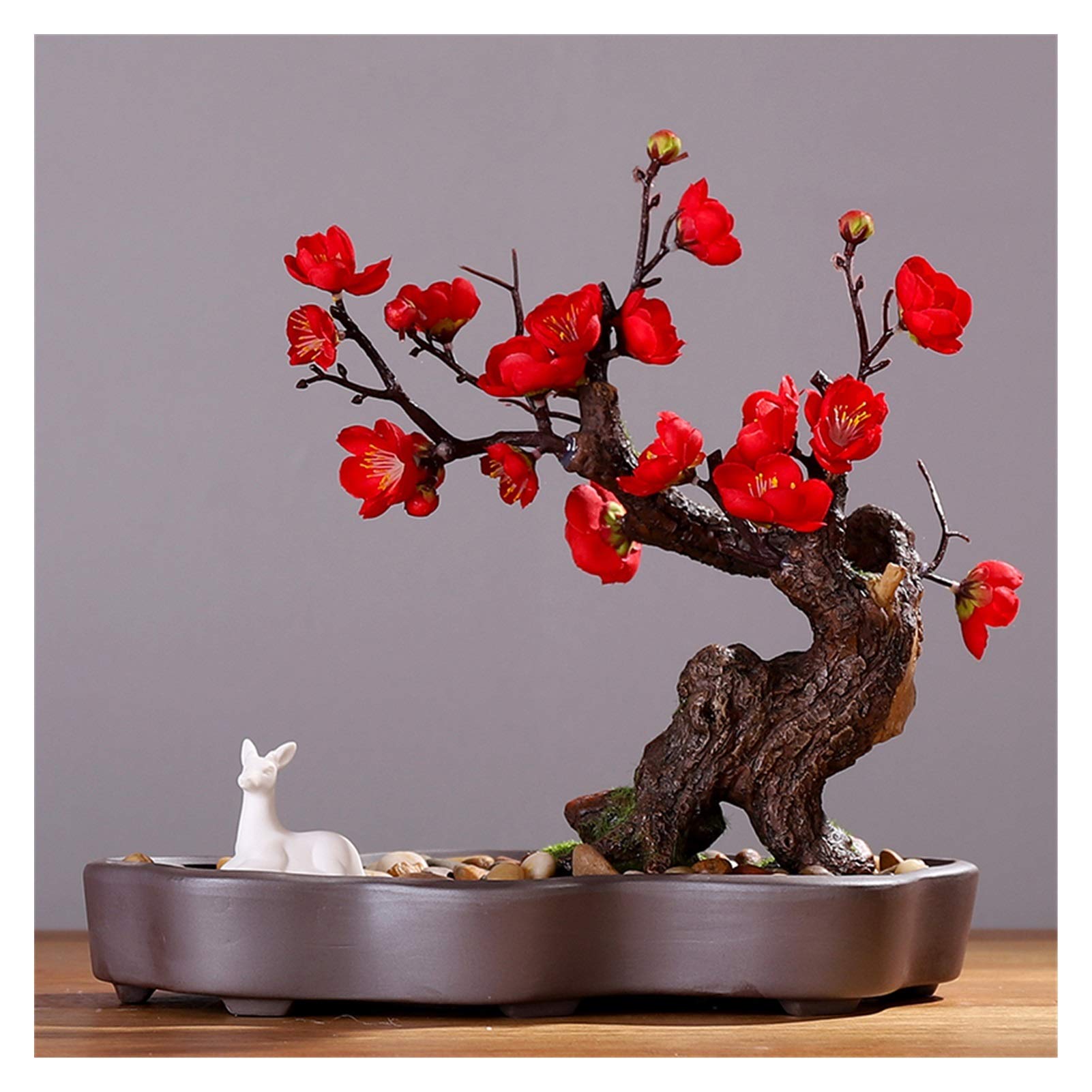 IUokLU Artificial Potted Plants Creative Simulation Green Plant Potted Living Room Plant Bonsai Plum Blossom Fake Flower (J)