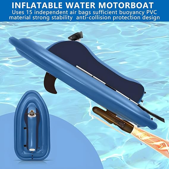 Surf Boat, Inflatable Yacht, Seated Floating Pool Motor Boat with 500W(700W) Electric Kayak Motor, 10000mAh(16000mAh) Battery Capacity,1-2 Persons Water Propulsion Jet Ski with Propeller 500W-10A