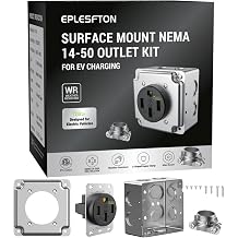 Nema 14-50 EV Outlet with Surface Mount Box Kit, Weather Resistant 50 amp EV Charging Straight Blade Device Receptacle, 3-Pole 4-Wire Grounding, 50A 125/250V,ETL Listed,Black