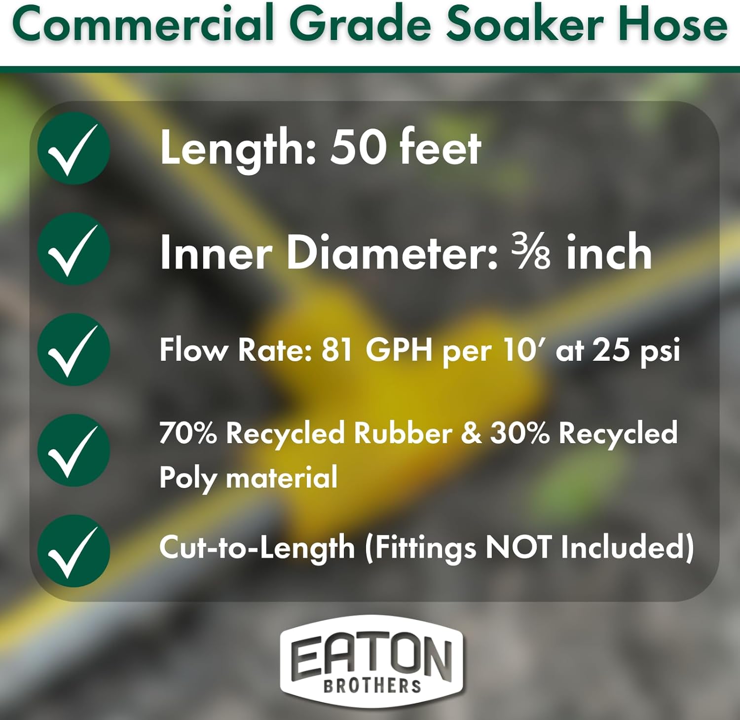 Eaton Brothers Garden Bulk Soaker Hose – 50 ft x 3/8 inch Recycled Rubber Soaker Hose with No Ends – Flexible Watering Line for Garden Beds & Plants