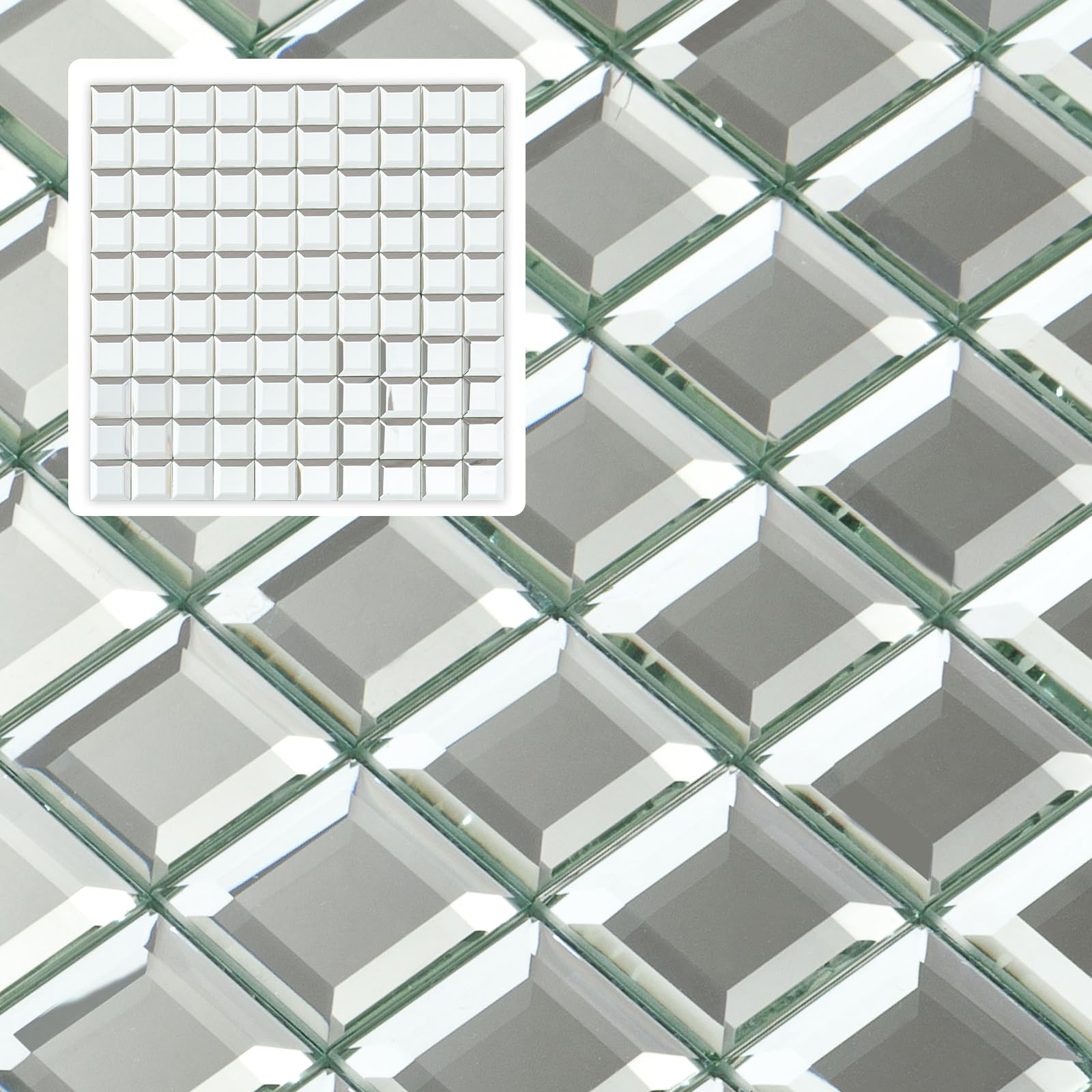 Mijaro5 Sheets Peel and Stick Silver Square Flat Mirror Mosaic Tiles for Kitchen Backsplash and Bathroom Wall