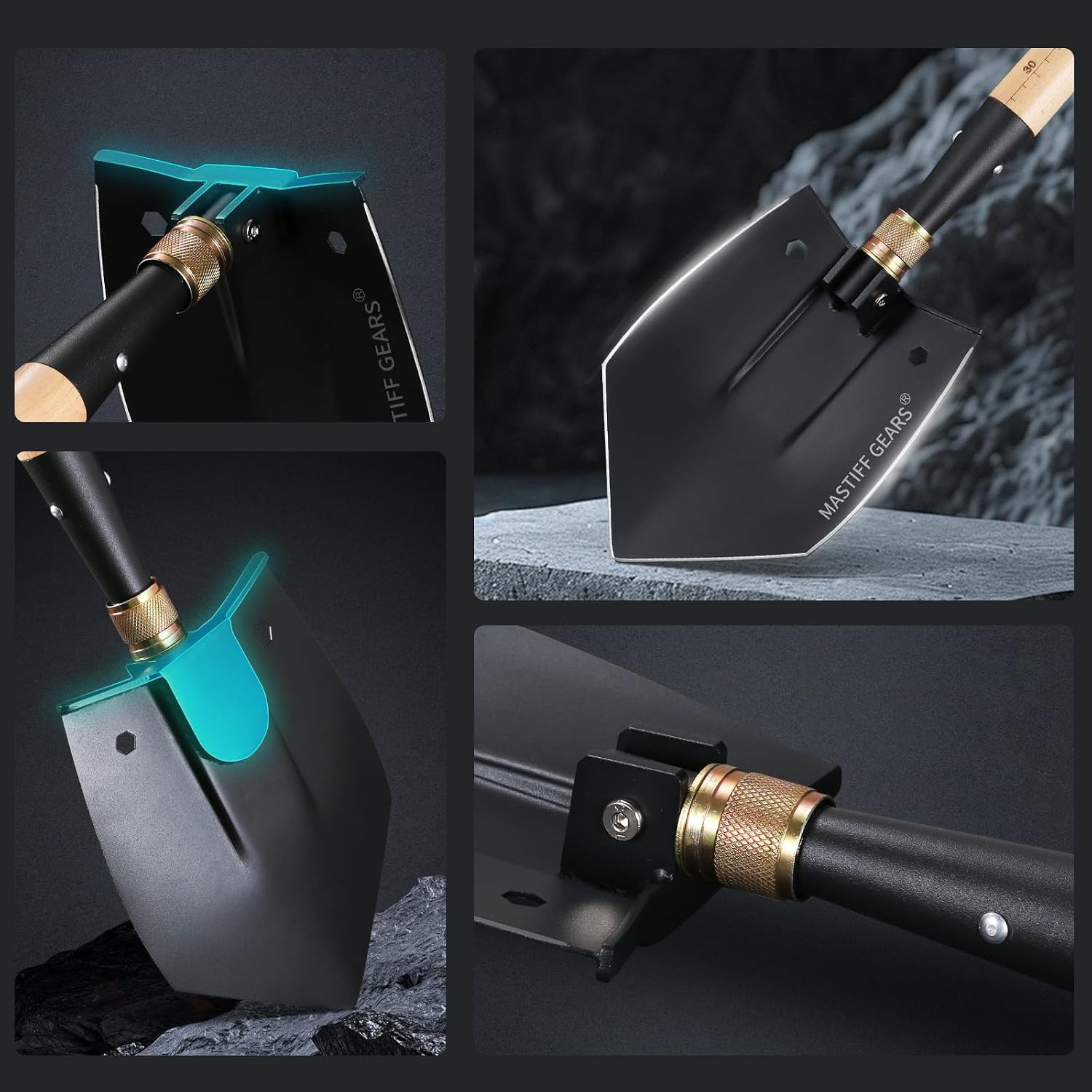 MASTIFF GEARS WWII M38 Military Style Folding Shovel - 1050 Steel, Nordic Beechwood Handle, Axe/Hammer, MOLLE Sheath for Camping Emergency (Berserker's Fist)