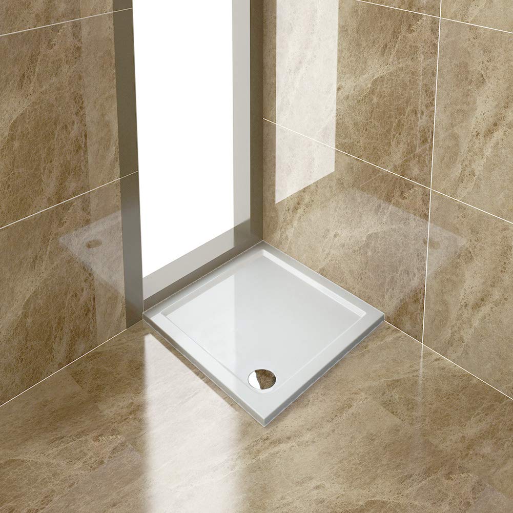 ELEGANT Rectangular 800 x 800 x 40mm Stone Tray for Shower Enclosure Cubicle + Waste Trap — image 1
