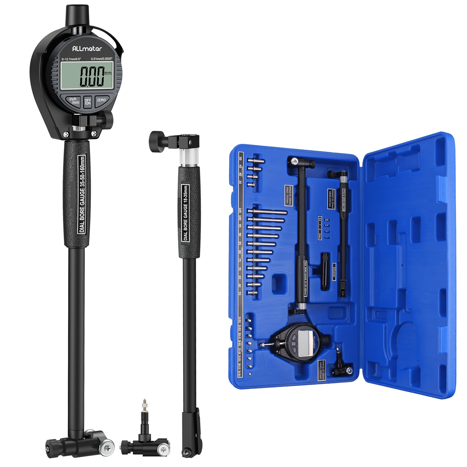 Digitales Bohrungsmessgerät 18-160mm – Präzises Innenmessgerät mit LCD-Messuhr, 0,01mm Genauigkeit, tiefes Messen bis 150mm, inkl. Zubehör & ABS-Box