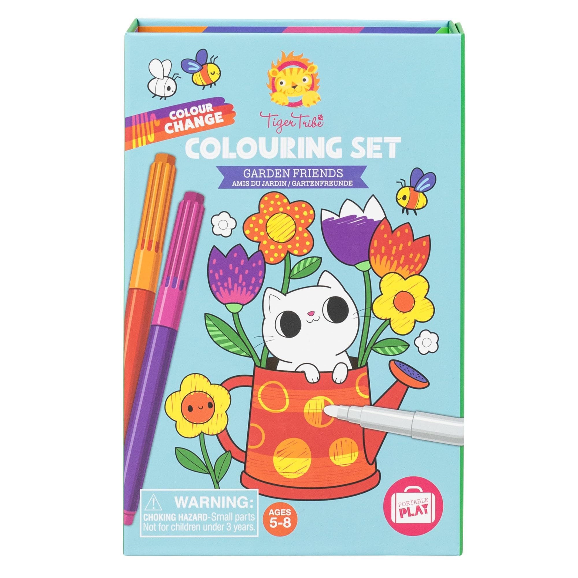 Tiger Tribe Color Change Coloring Set - Garden Friends, Activity Set for Kids, Color Changing Magic Markers, Cute Kittens, Flowers, Perfect for Travel