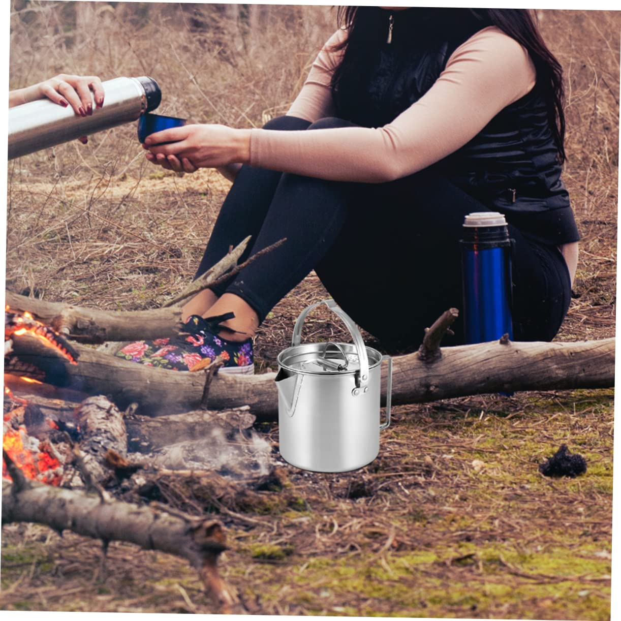 Anneome Tragbarer Teekessel aus Edelstahl 1,2 L für Camping und Wandern Leicht Praktisch und Korrosionsbeständig für Zuhause und Draußen
