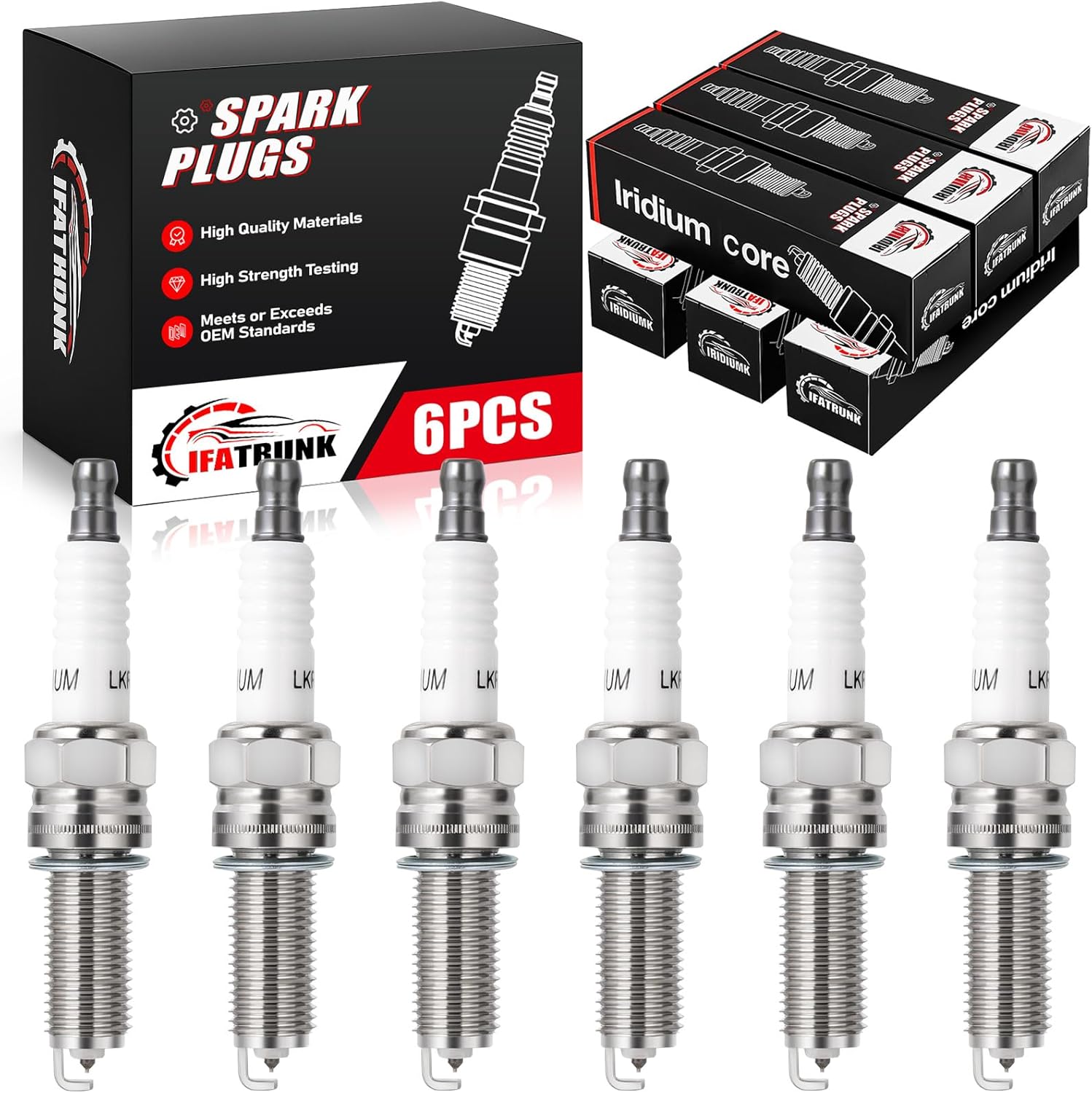 Iridium Spark Plugs 6 Pack Compatible with Honda Accord Pilot Odyssey Ridgeline, Jeep Wrangler Grand Cherokee, Dodge Avenger Charger, Kia Sorento, Hyundai Santa Fe, Chrysler Town & Country, Acura RDX