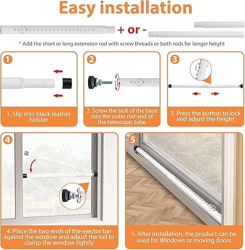 Miniatura 6 de BsBsBest Barra de seguridad para puerta corrediza en el interior, paquete de 2 barras de seguridad ajustables de 18 a 51 pulgadas, cerraduras de