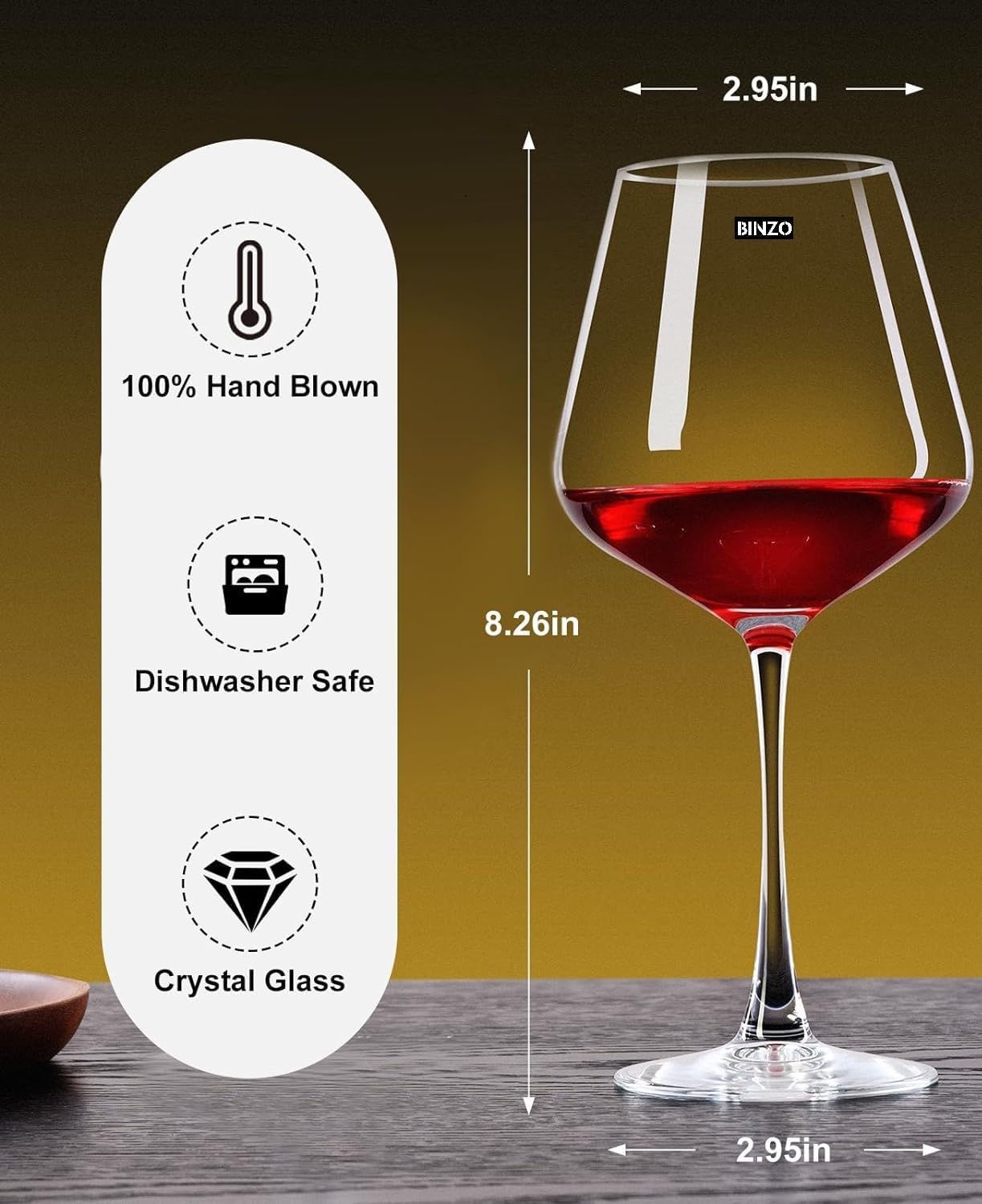BINZO Wine Glasses - Set of 6 Burgundy Glasses -2