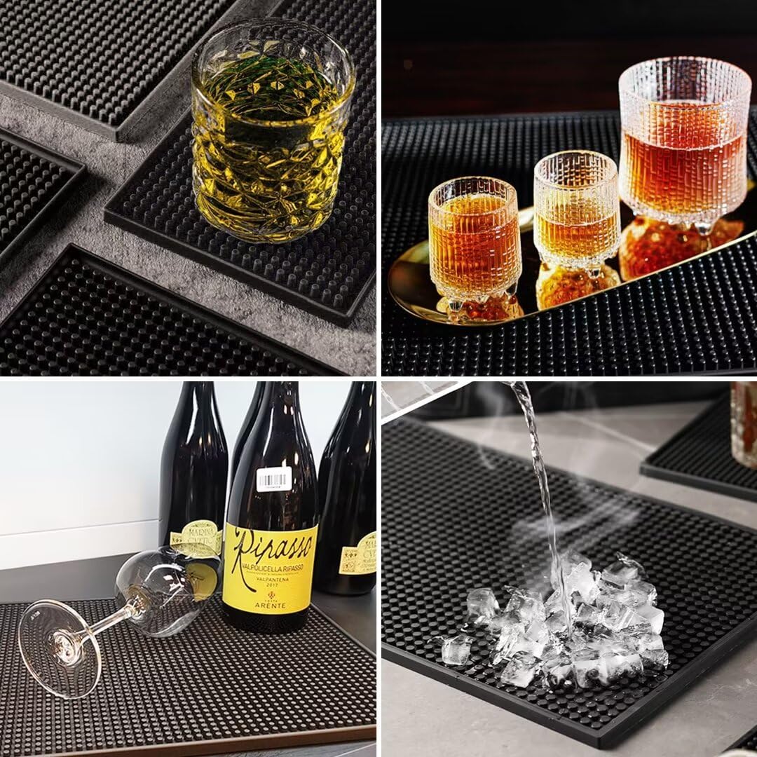 Xibany Tapete de bar pequeño, 6 x 12 pulgadas, tapete de café negro de PVC para accesorios esenciales de bar en el hogar, tapete de cóctel para camarero, tapete de derrames para encimera de cocina,