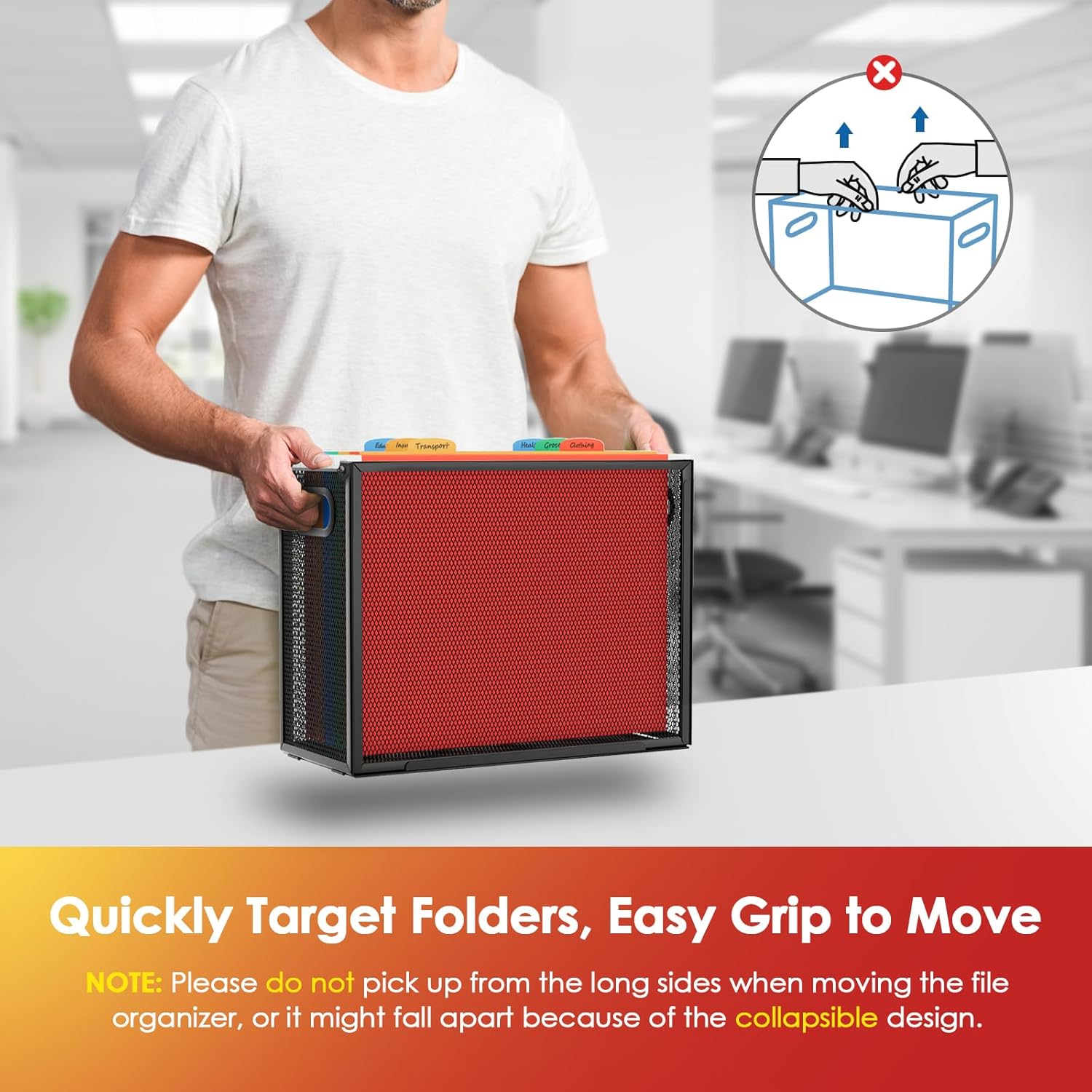 MaxGear メッシュハンギングファイルオーガナイザー メタルファイルフォルダーボックス 内蔵ハンドル付き ファイルストレージオー