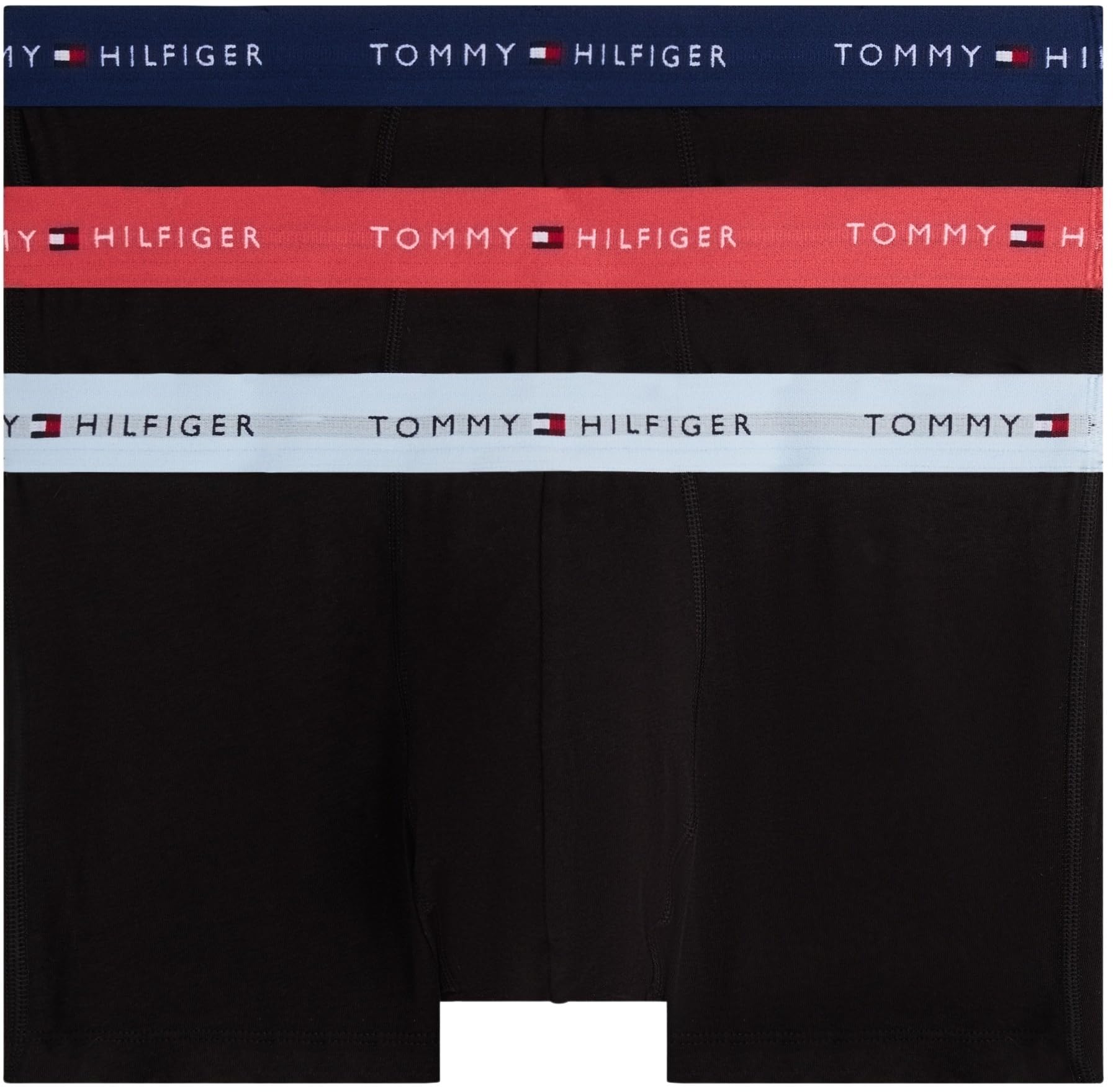 Tommy Hilfiger Men's 3-Pack Logo Waistband Trunks - Cran/Blu/Sky - Small