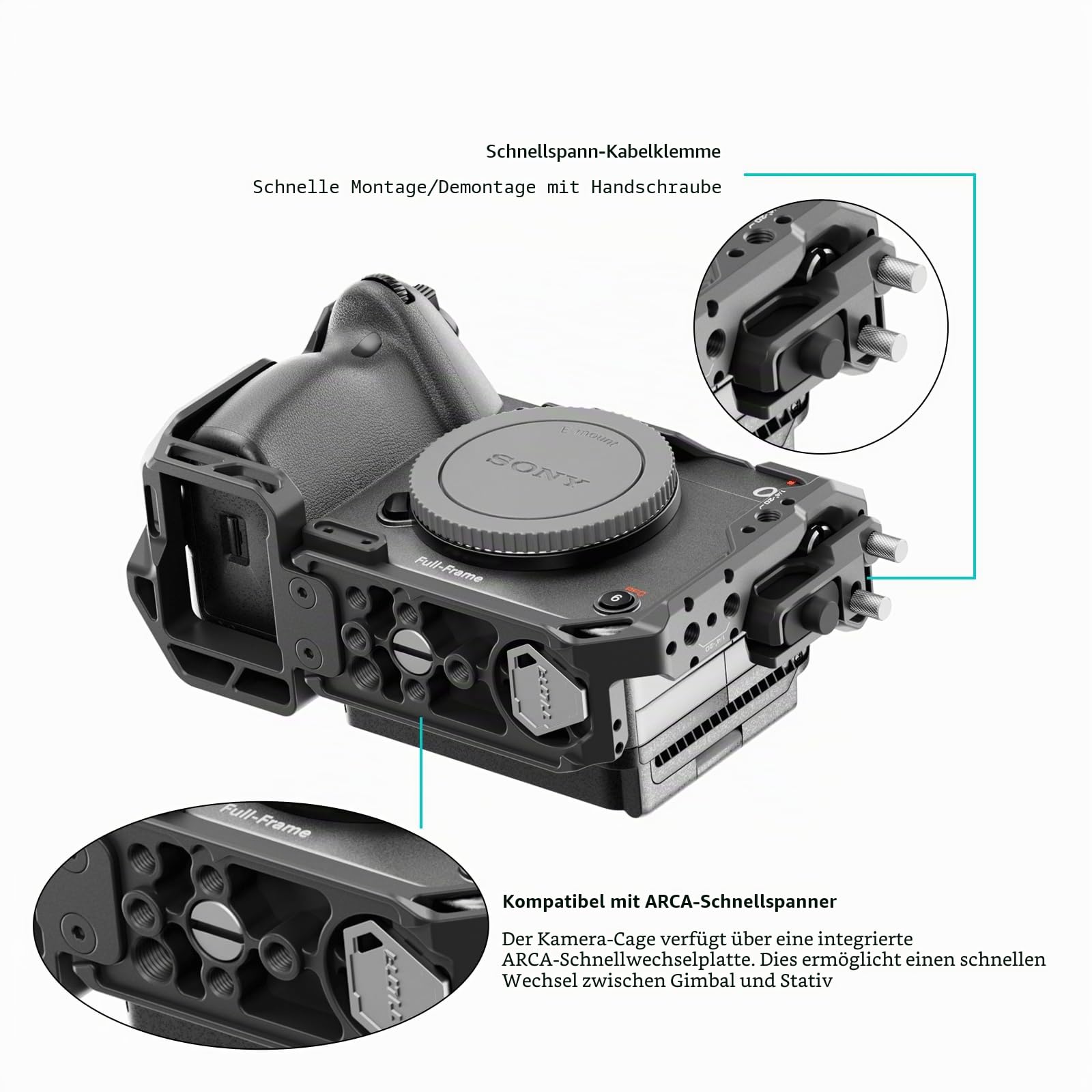 Tilta FX30 FX3 Cage, Voller Kamerakäfig kompatibel mit Sony FX30 FX3, mit HDMI-Kabelklemme, Schnellwechselplatte, NATO-Schiene 1/4"-20 3/8"-16 Gewinde mit Positionierungsstiften - Schwarz TA-T16-FCC-B