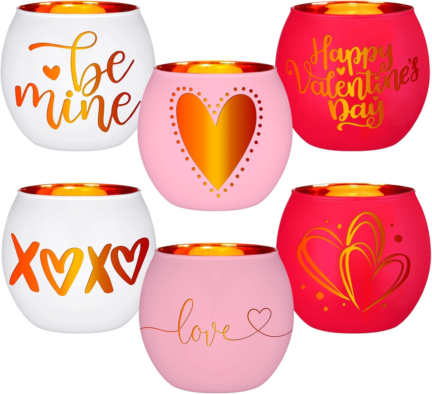 FoldTier 6 Pcs Valentines Candle Holders Love Glass Tealight Votive Candle Holder for Table Centerpiece Valentine's Day Wedding Party Decoration Home Tabletop Decor Gift