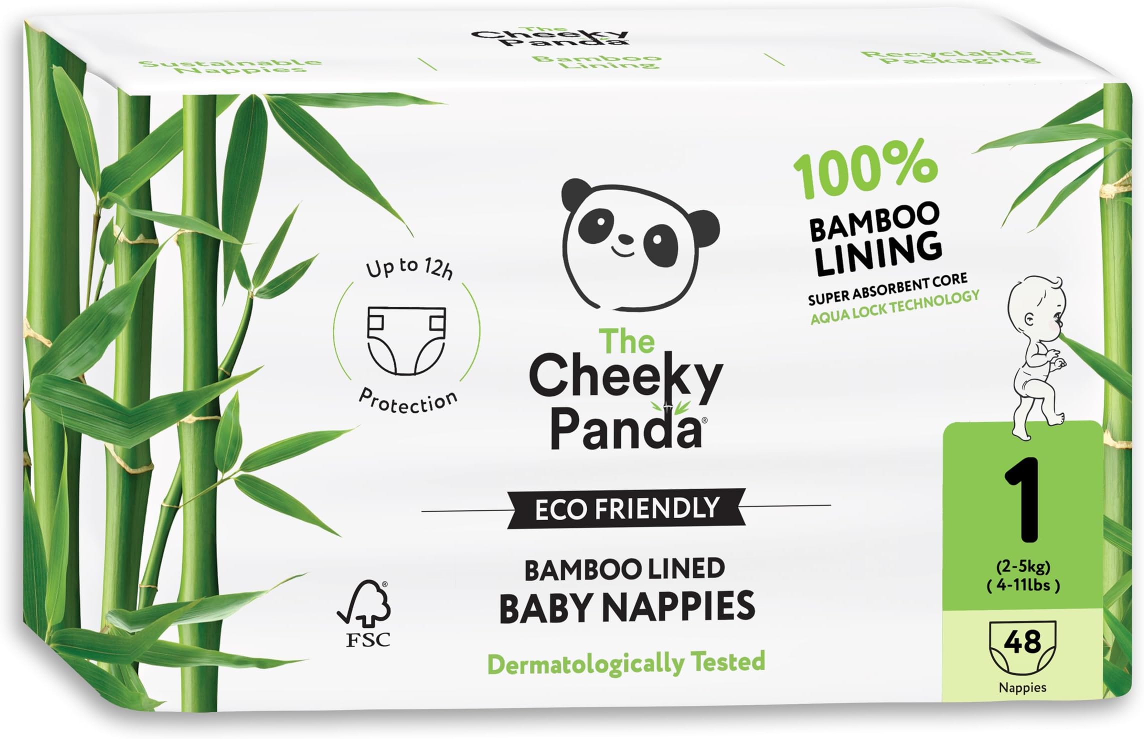 The Cheeky Panda Bamboo Nappies Newborn Size 1 | 48 Eco Friendly Nappies | Super Absorbent Hypoallergenic Baby Diapers (2-5kg)