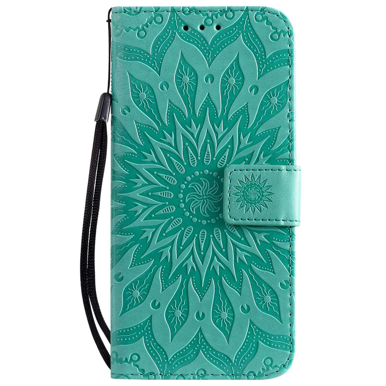ReevermapiPhone SE 2020 Case iPhone 8/iPhone 7 Case PU Leather Phone Cover for iPhone SE 2020/8/7, Protective Wallet Flip Premium Magnetic Closure Embossed Mandala Bumper with Kickstand, Green