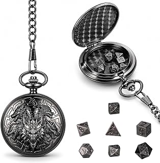Mini DND Dice Set with Pocket Watch Shell, 7Pcs Polyhedral Metal Dice Set