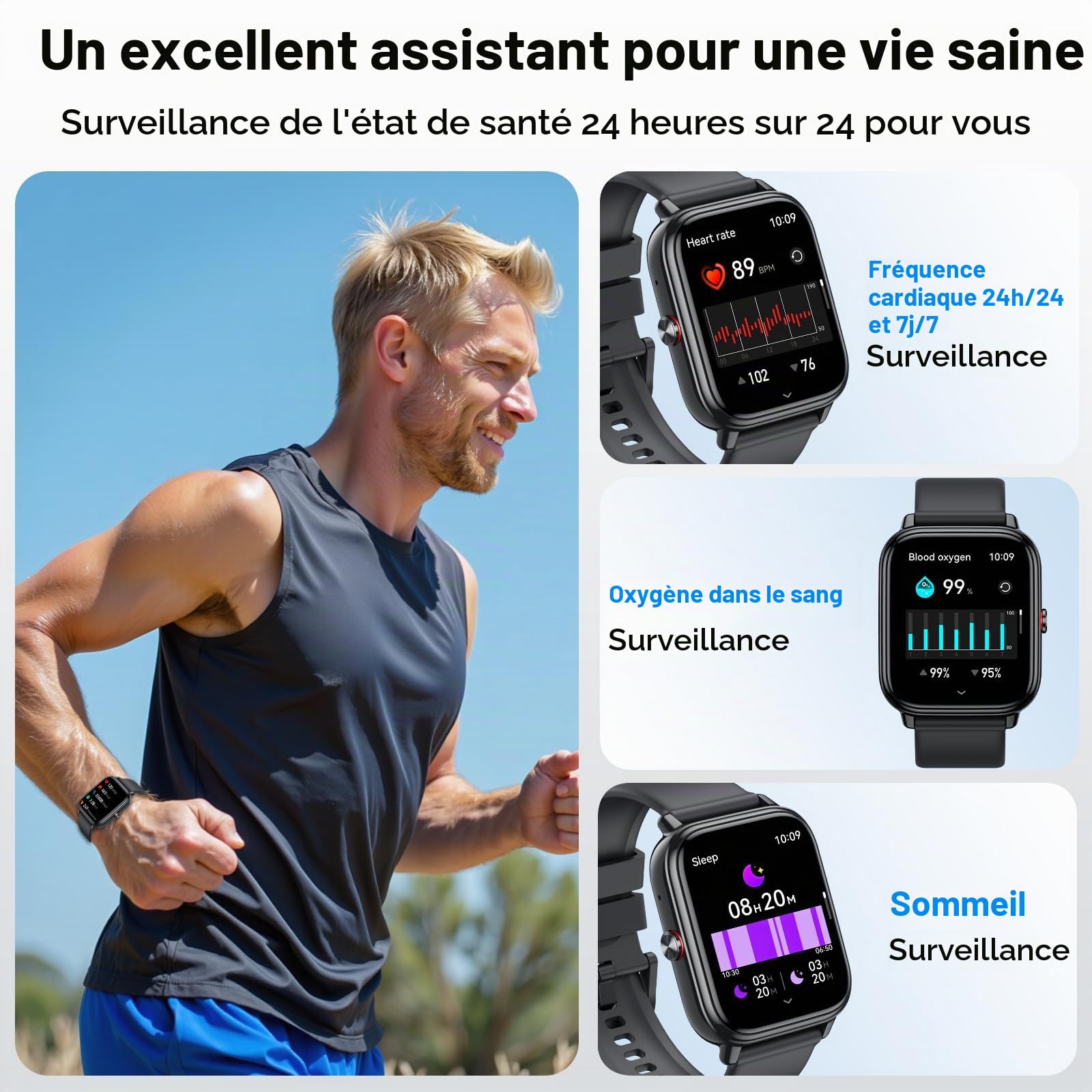 Montre Connectée Femme Homme, 1.83"HD Smartwatch, 20 Jours d'Autonomie avec Appel Bluetooth, Cardiofrequencemetre, Sommeil, Montre de Sport avec Étanchéité IP68, 112+ Modes Sportifs pour Android/iOS