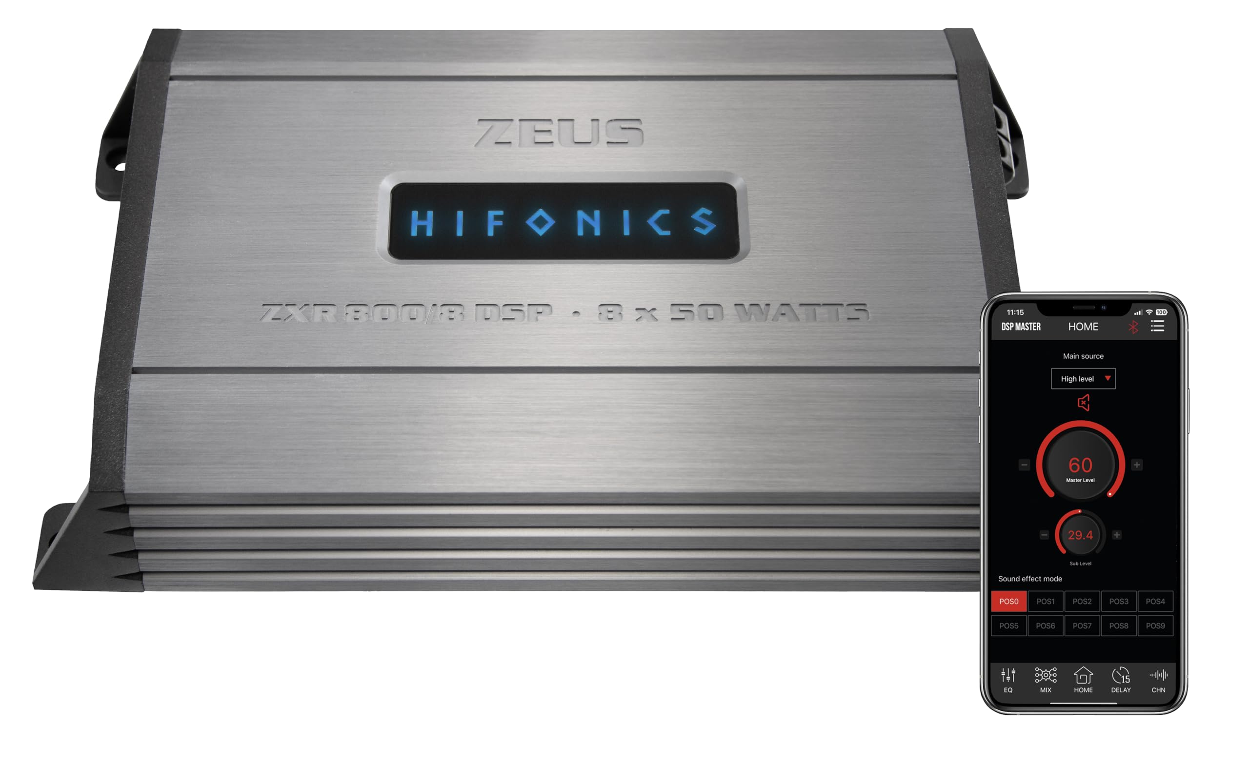 HiFonics ZXR800/8DSP 10-kanałowy wzmacniacz HiFi, 8-kanałowy wzmacniacz HiFi, Bluetooth 5.0, złącze MX-Connect, kompatybilny z adapterami Plug & Play do wielu typów pojazdów