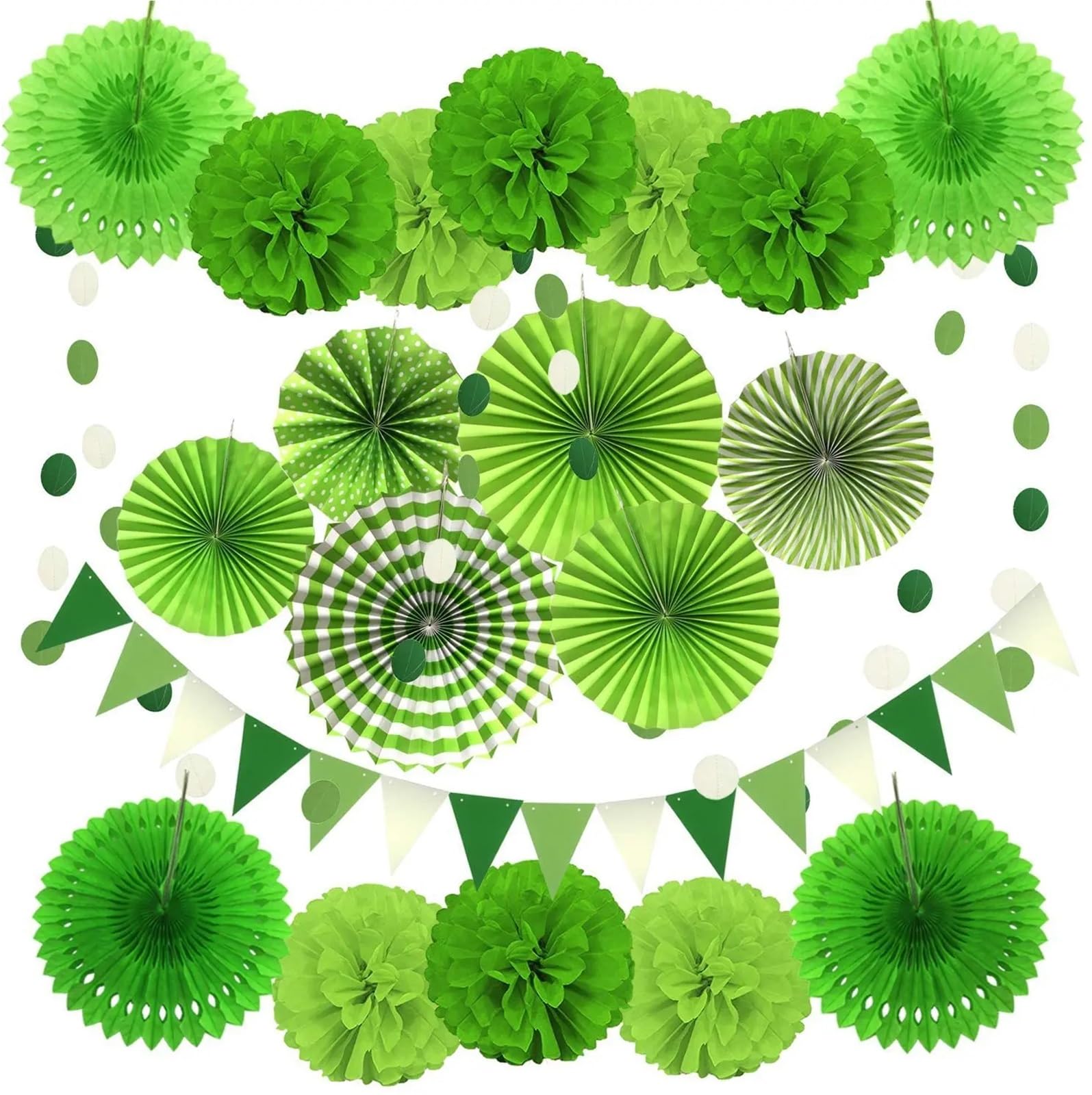 Paper Pom Poms 20pcs Cut-Out Paper Fan Pinwheels Hanging Crafts Tissue Pom Poms Flower Ball Lantern Wedding Birthday Party(Green)