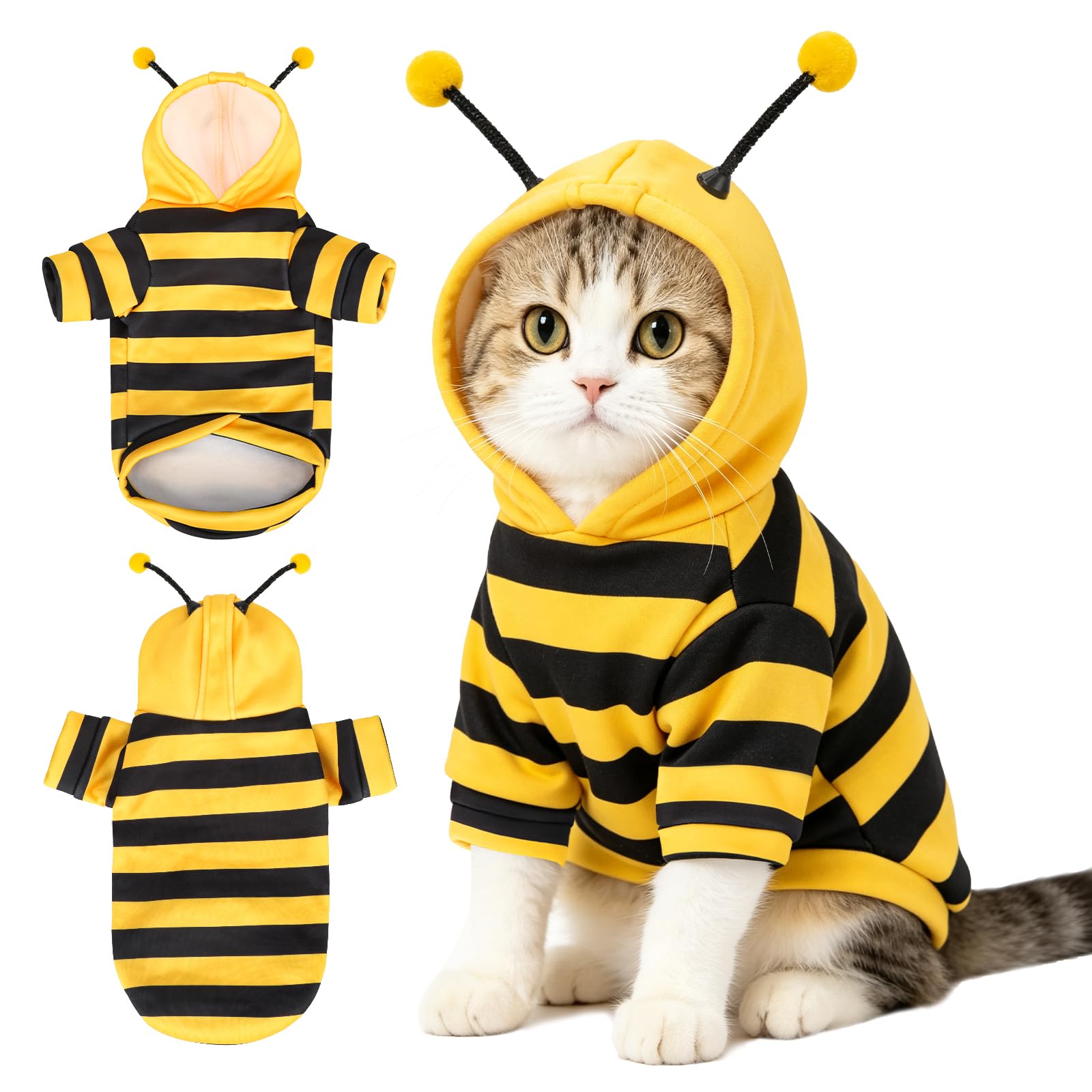 Cat Bee Halloween Hoodie Costume, Pet Cosplay Outfit for Cats Small Dogs, Festival Party Photo Clothes