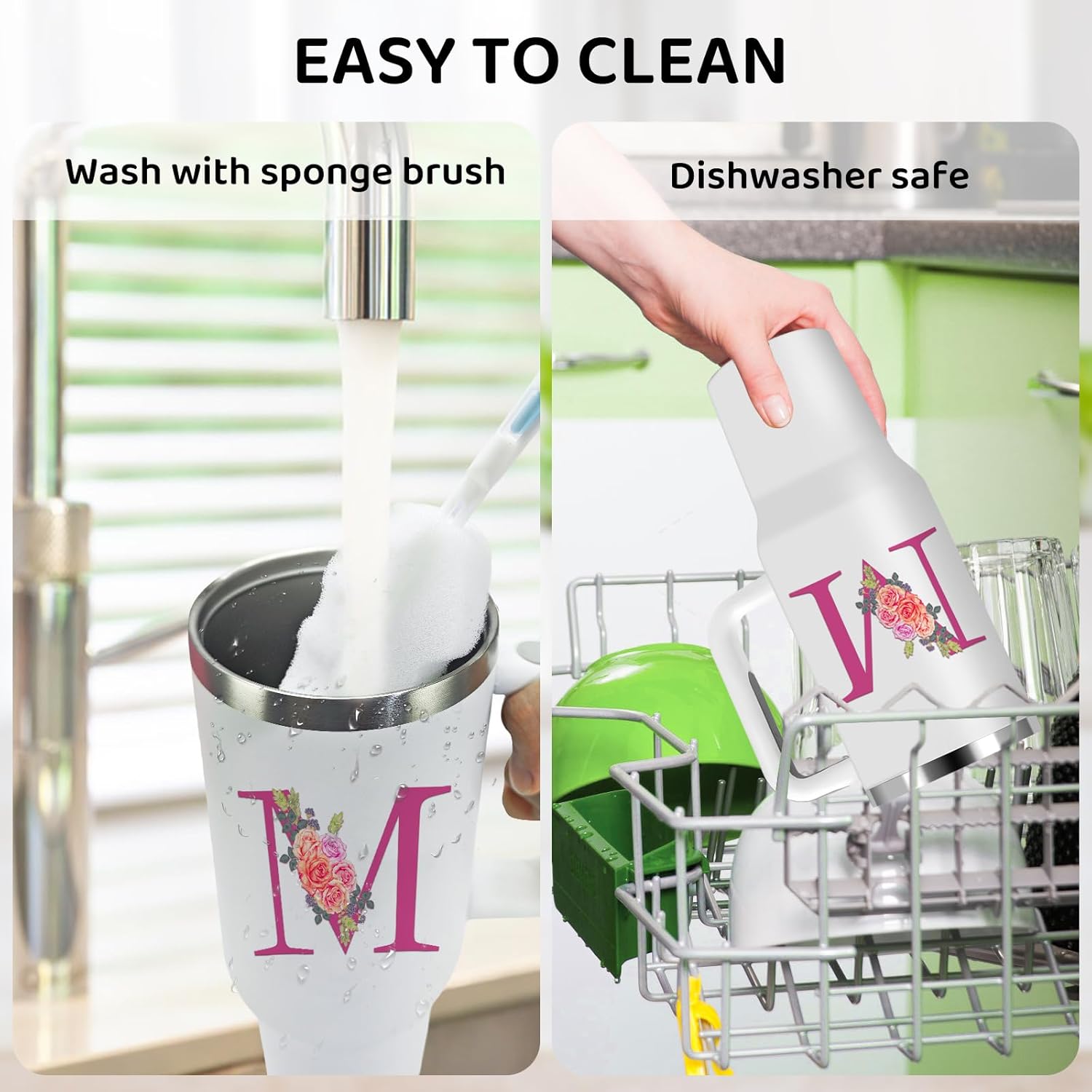 Monogrammed Gifts for Women,Initial Tumbler with Lid,Personalized Gifts,Birthday Gift for Women,Travel Cup,Coffee Tumbler,Cute Tumbler with Straws,for Christmas-M - Image 4