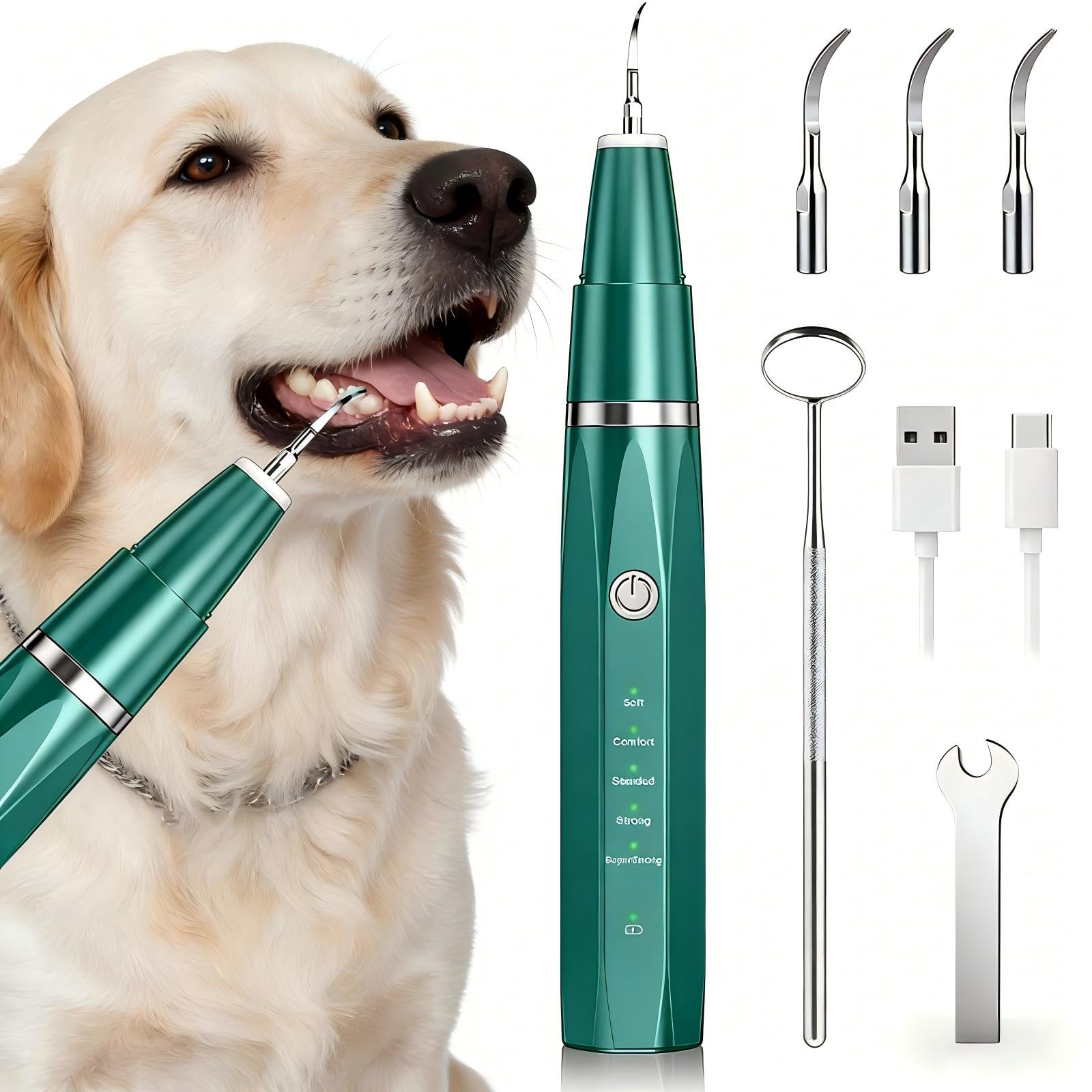 Nettoyeur Dentaire à Ultrasons pour Chien et Chat – Nettoyage en Douceur, 5 Niveaux, Rechargeable USB, Résistant à l'eau IPX6