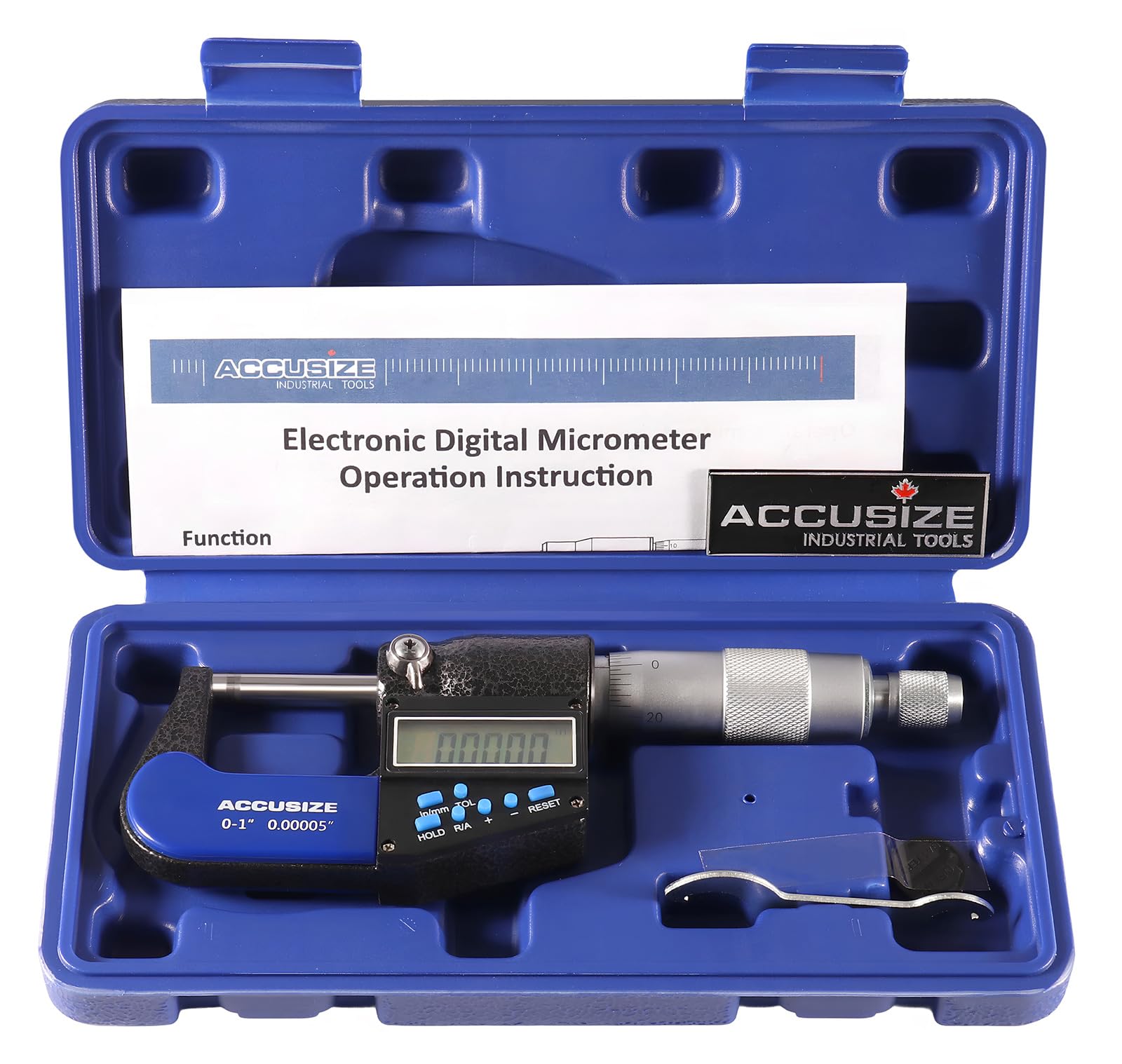 Accusize Industrial Tools 0-1''/0-25 mm by 0.00005''/0.001 mm 7-Key Electronic Digital Micrometer, Water Proof, Ac21-1022