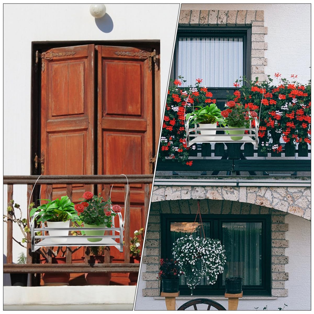 Veemoon Verstellbarer Blumentopfhalter aus Edelstahl 50cm Balkongeländer Pflanzenständer Hängendes Terrassenregal für Garten und Fensterbank