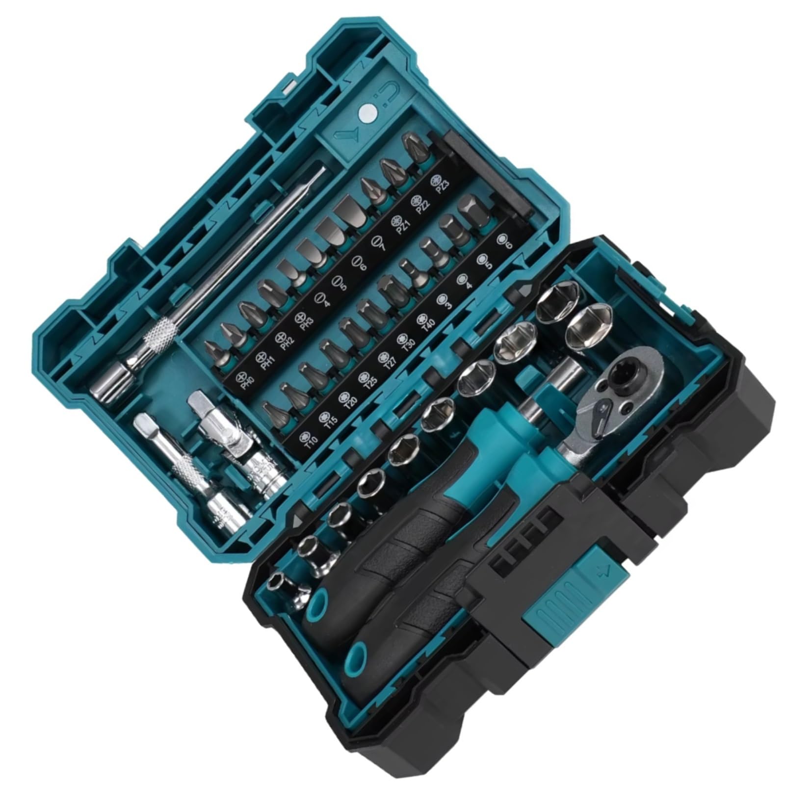 Kit Chiavi Bussola Set Chiavi A Cricchetto Dual-Drive Da 37 Pezzi Da 1/4" Con Prese Poco Profonde Maniglia Magnetica E Punte Barre Estensione Giunto Universale