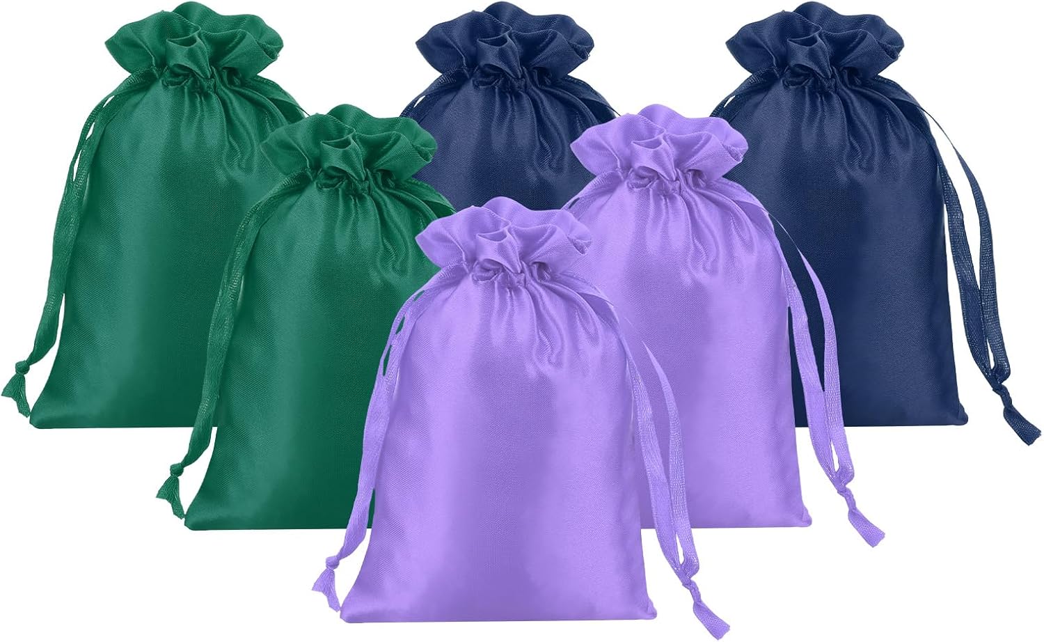 PATIKIL Satin Gift Bags, 6 Pcs 6 x 4 Inch Wedding Favor Drawstring Bags with Drawstring for Birthday Christmas Jewelry Party, Dark Blue/Green/Light Purple